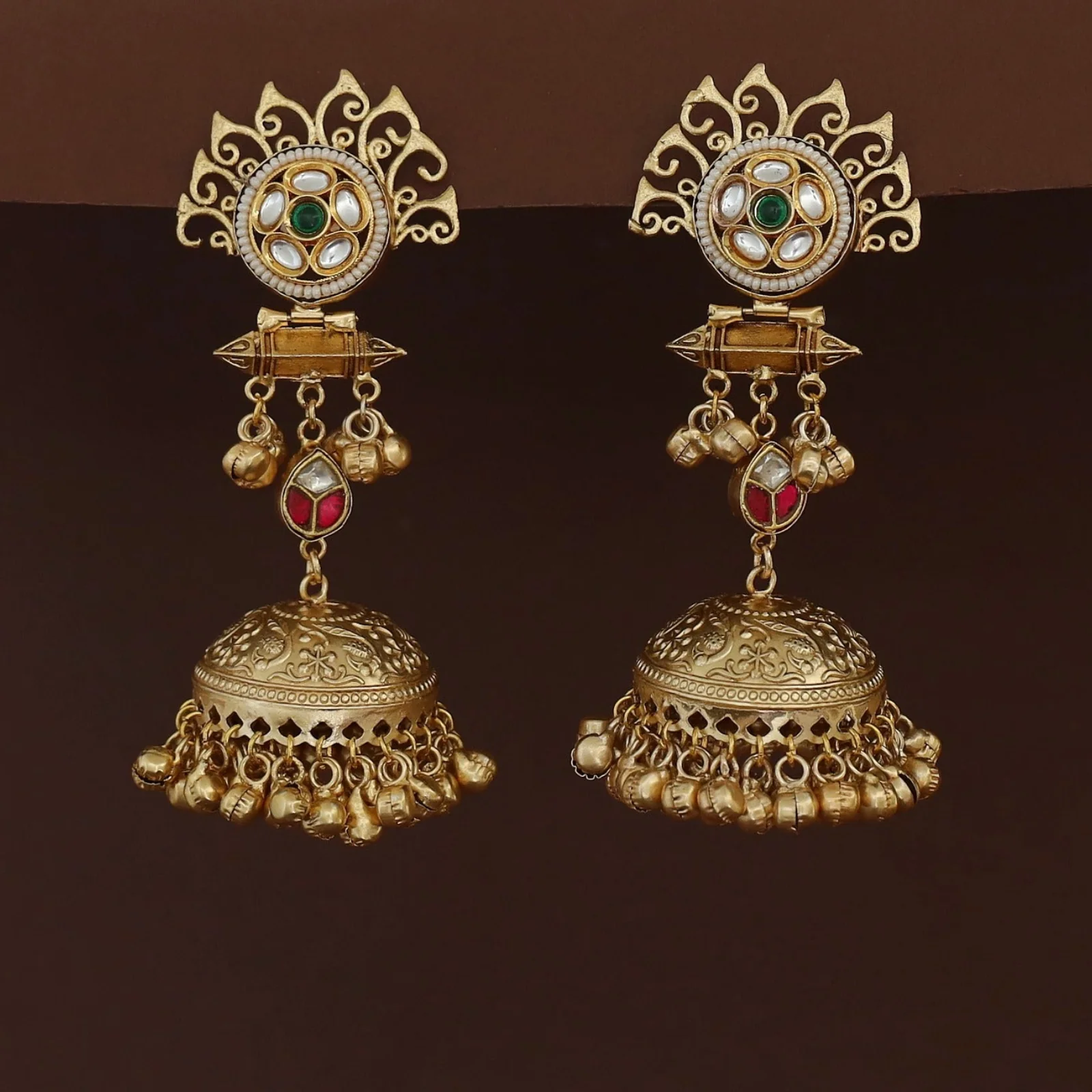 Tanika Golden Ghungroo Kashmiri Jhumka - Image 2