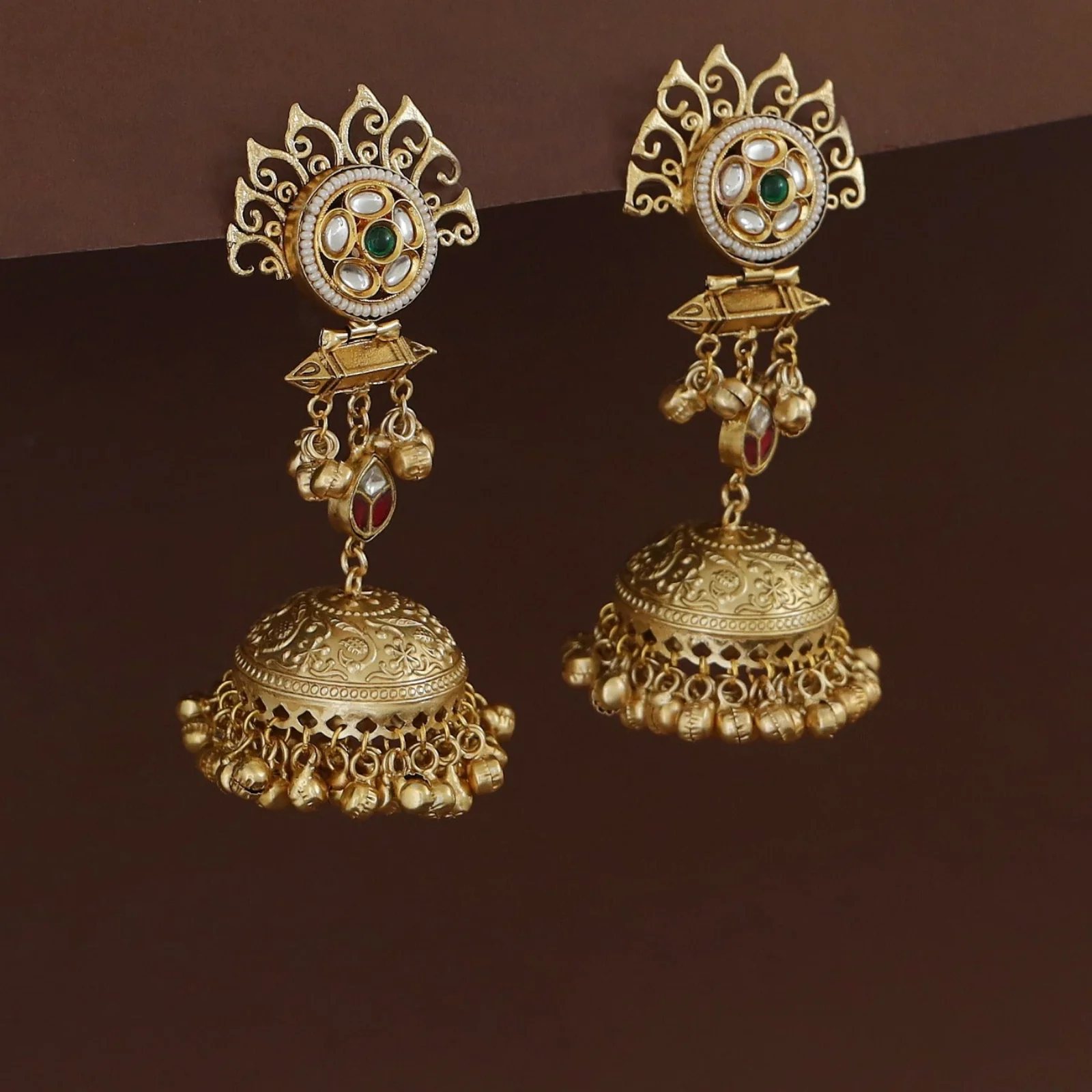 Tanika Golden Ghungroo Kashmiri Jhumka - Image 3