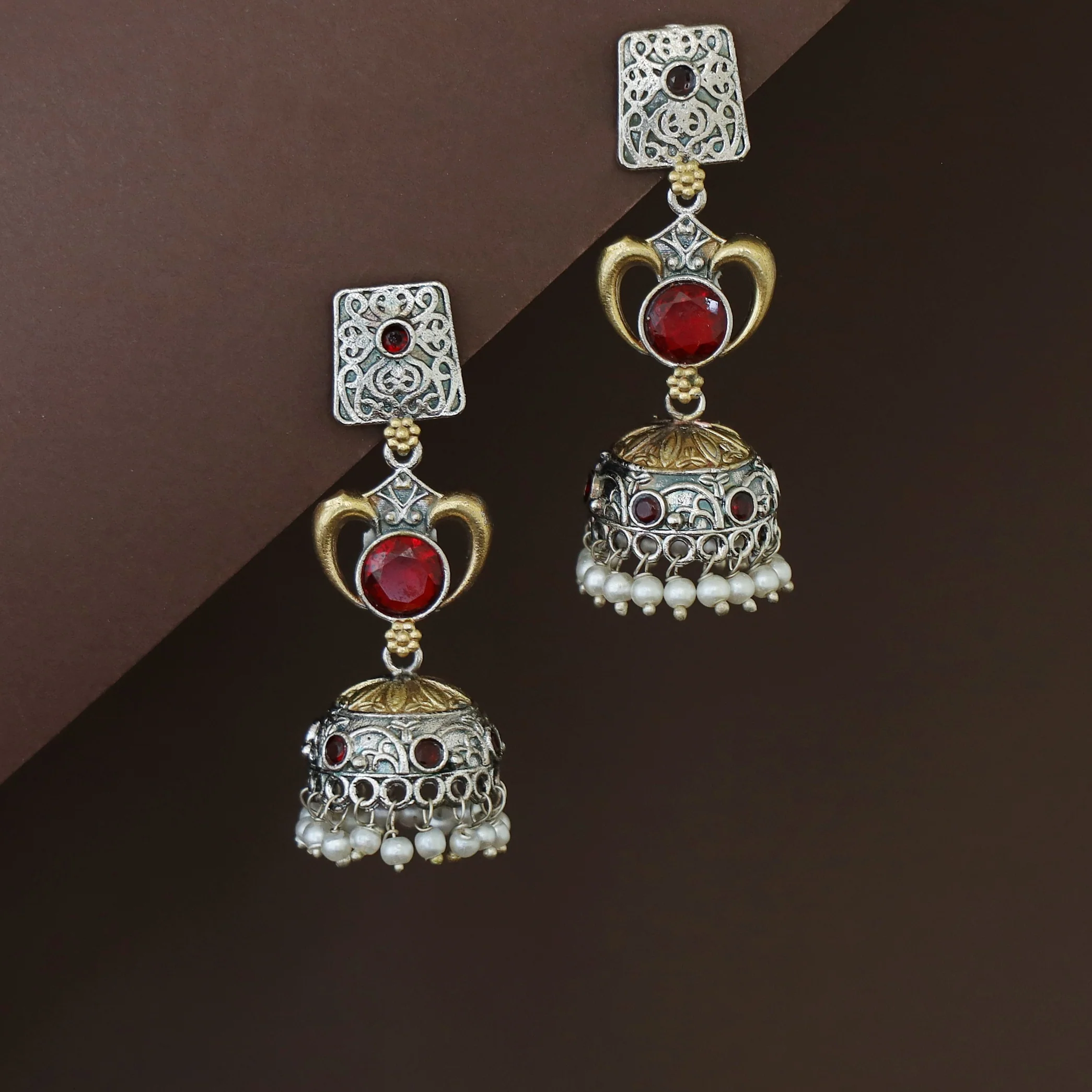 Taniya Dual Tone Pearl Jhumka - Image 2