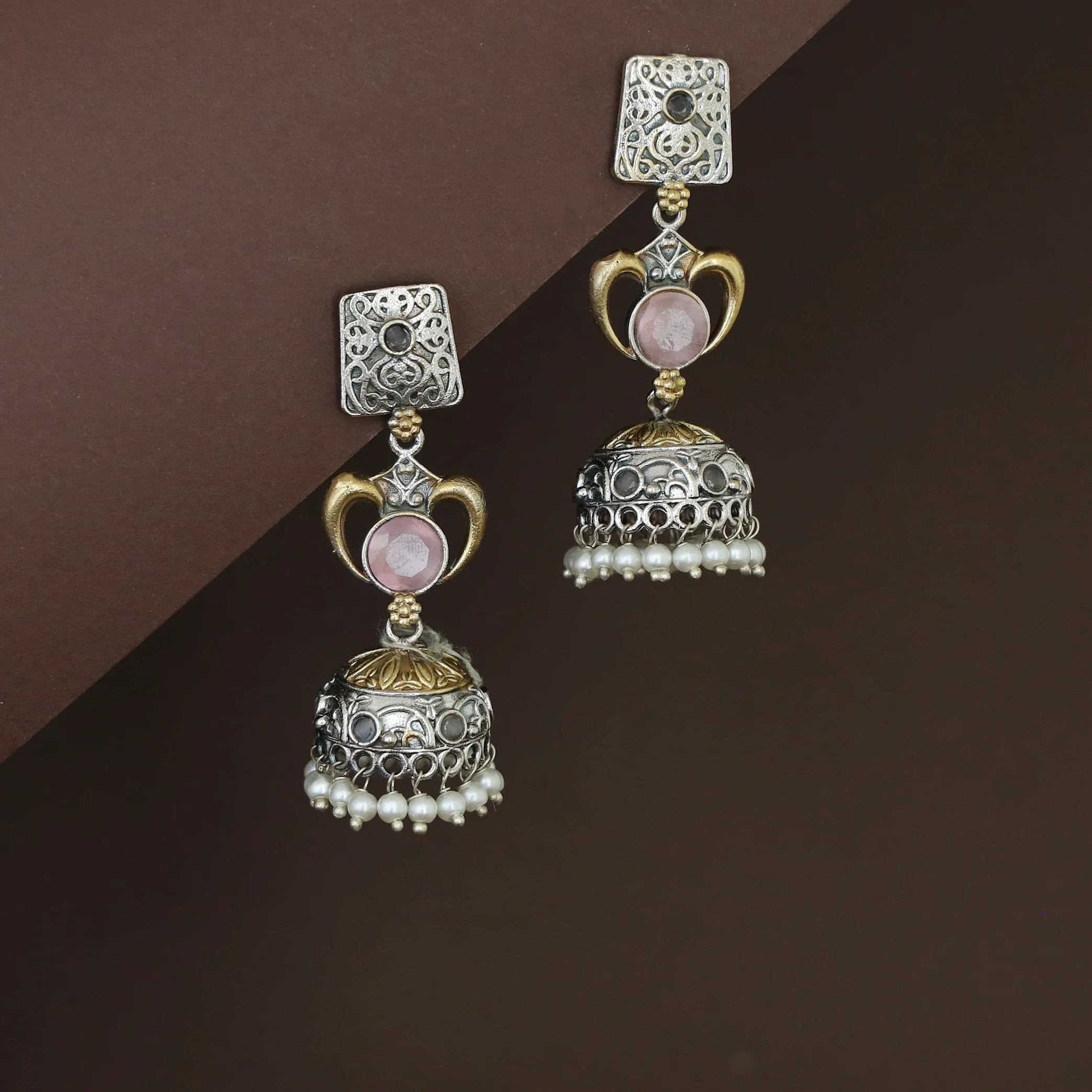 Taniya Dual Tone Pearl Jhumka - Image 3