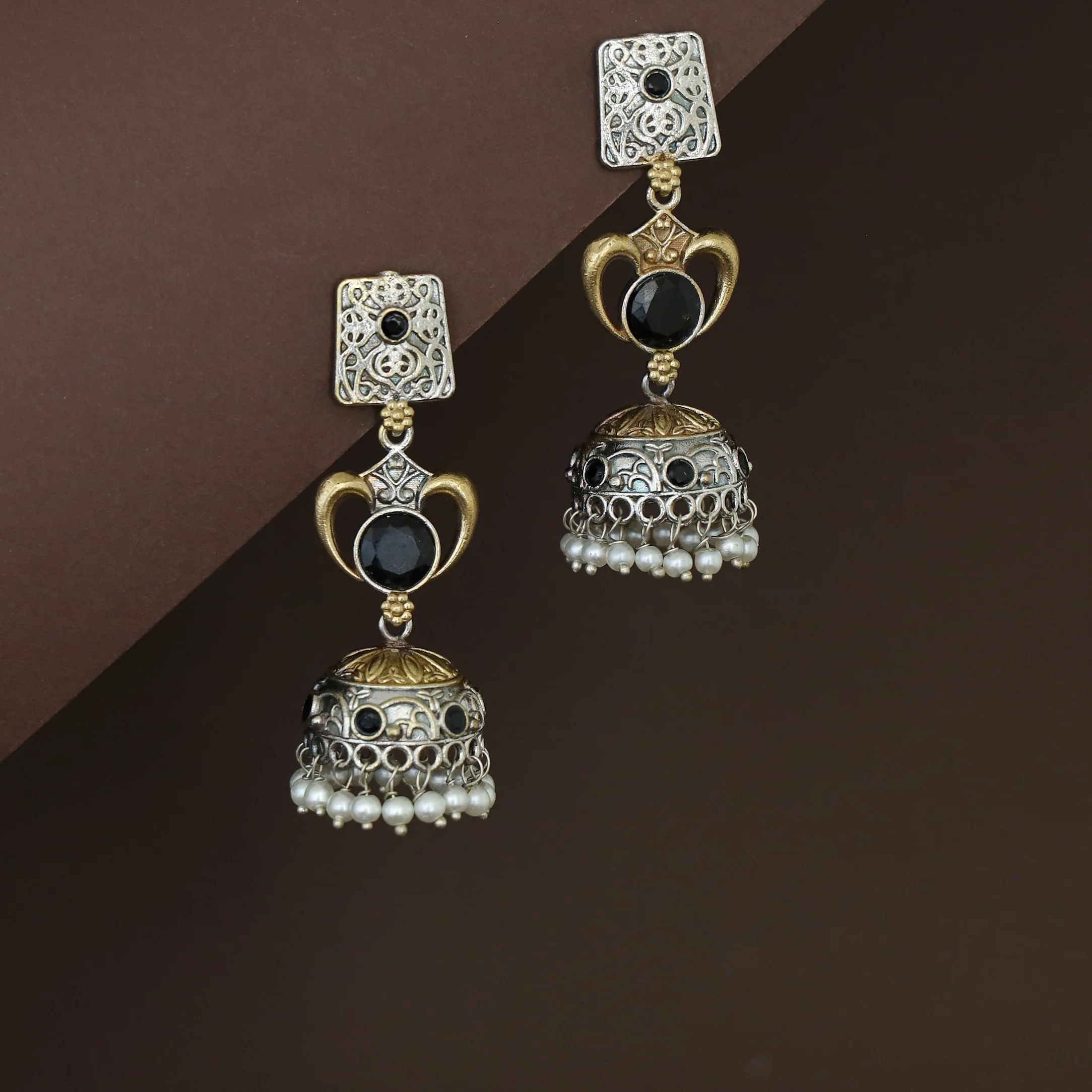 Taniya Dual Tone Pearl Jhumka - Image 4