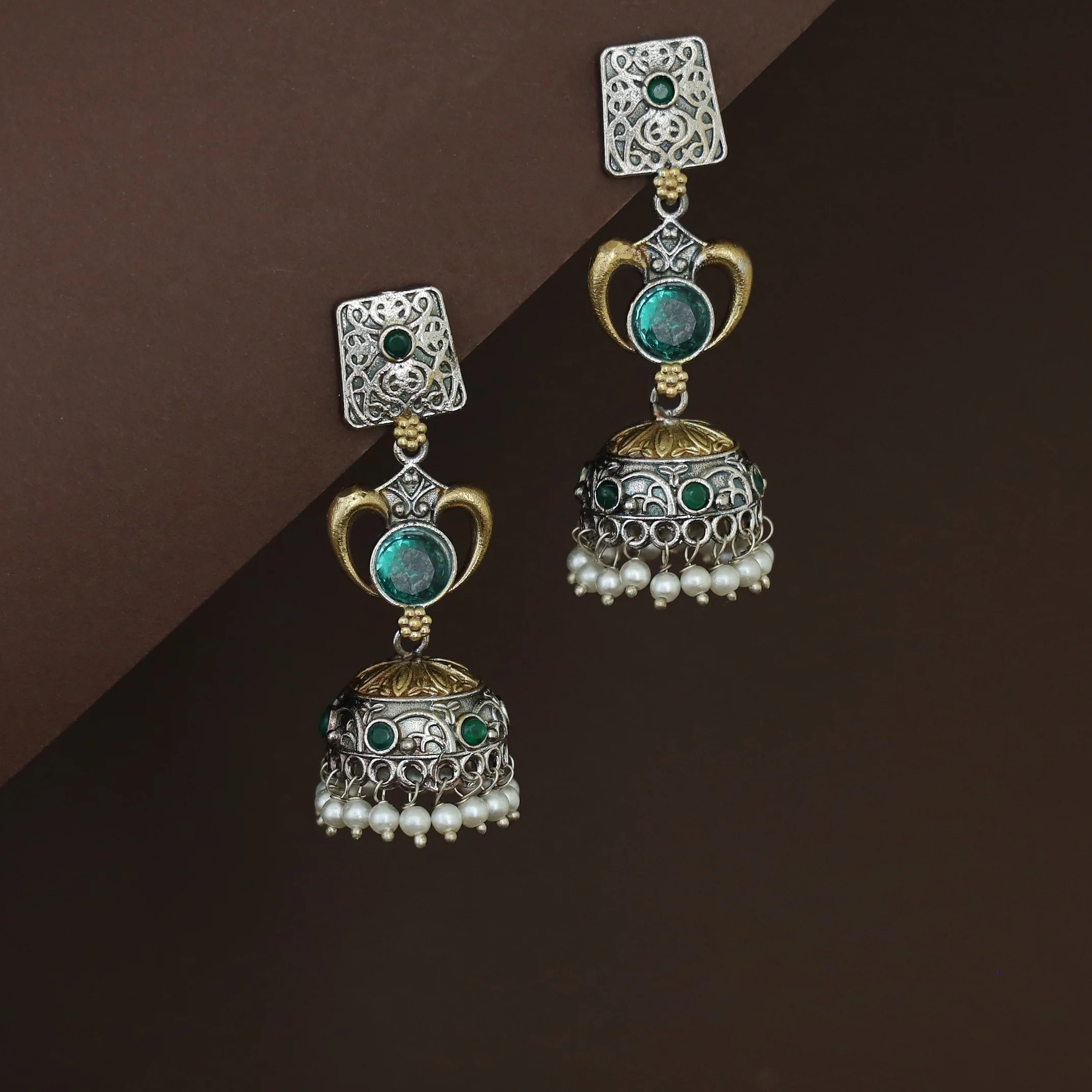 Taniya Dual Tone Pearl Jhumka - Image 5