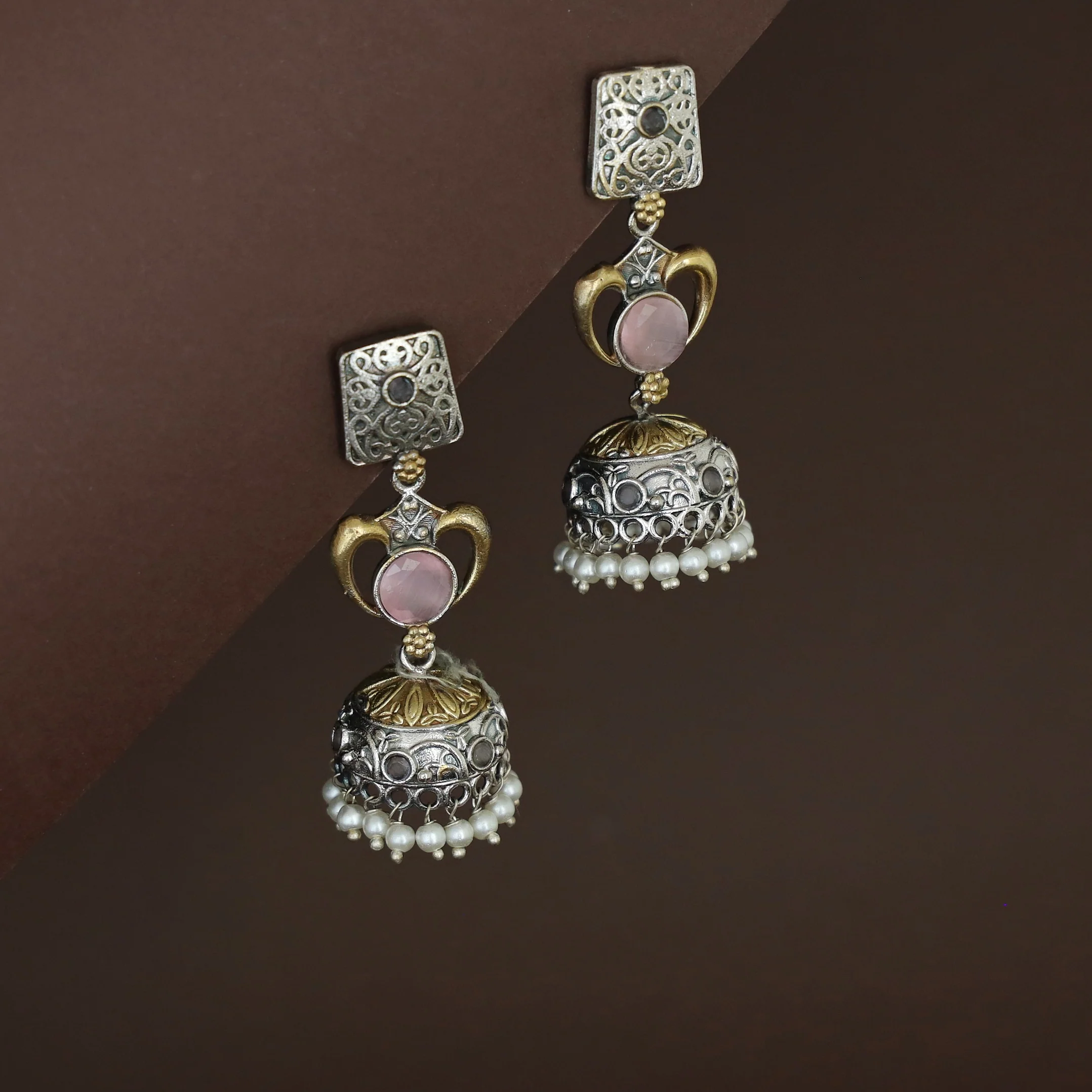 Taniya Dual Tone Pearl Jhumka - Image 6