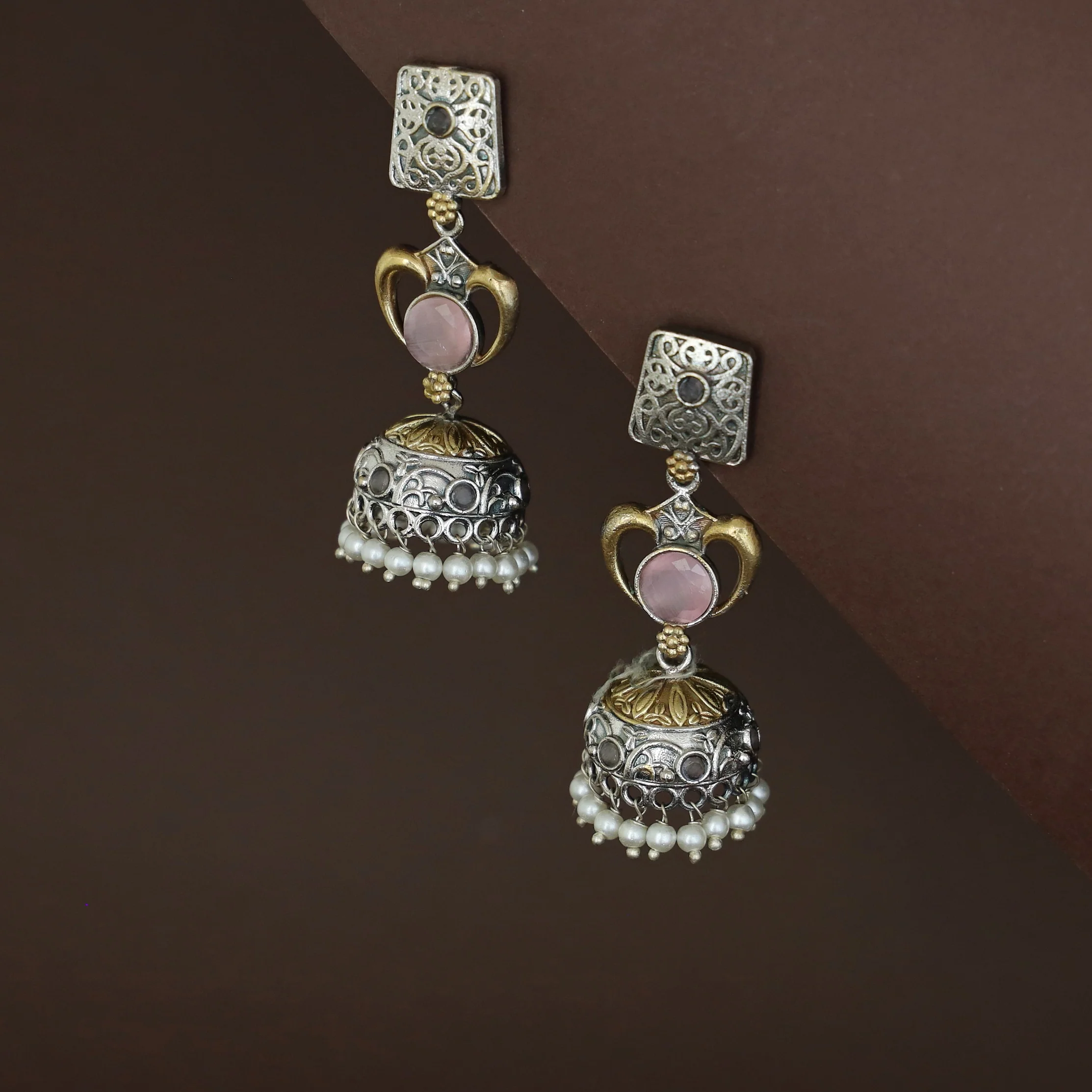 Taniya Dual Tone Pearl Jhumka - Image 7