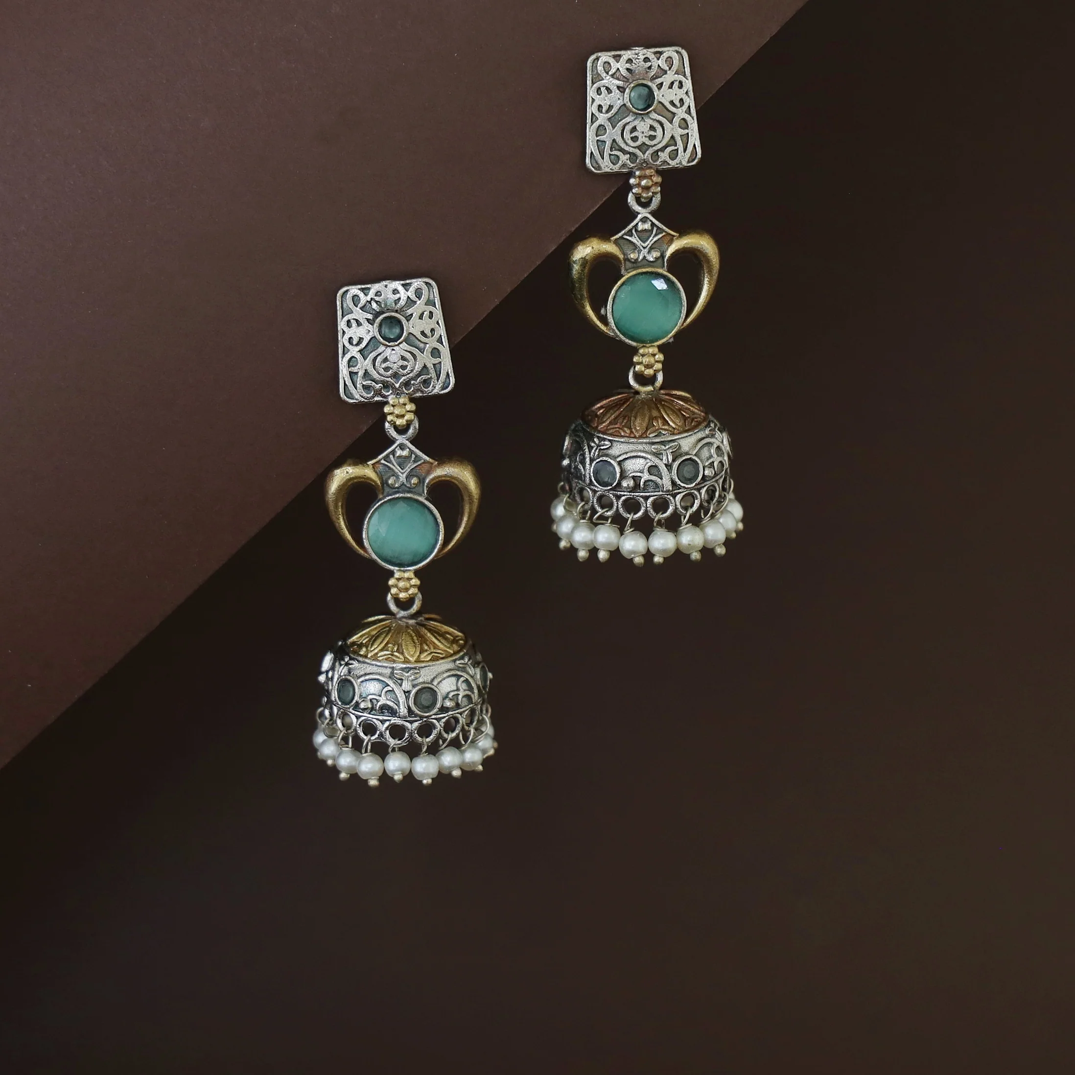 Taniya Dual Tone Pearl Jhumka - Image 8