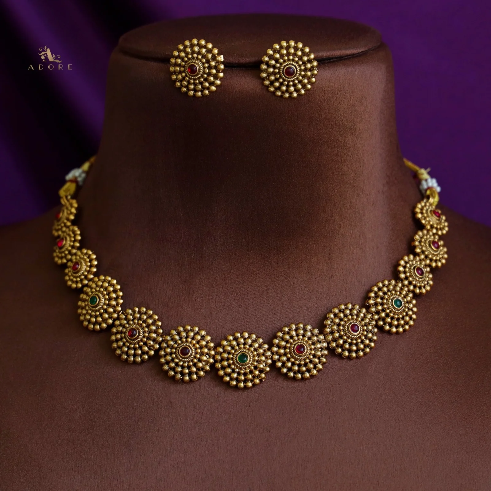 Tanvika Chakra Short Neckpiece with Earring - Image 9