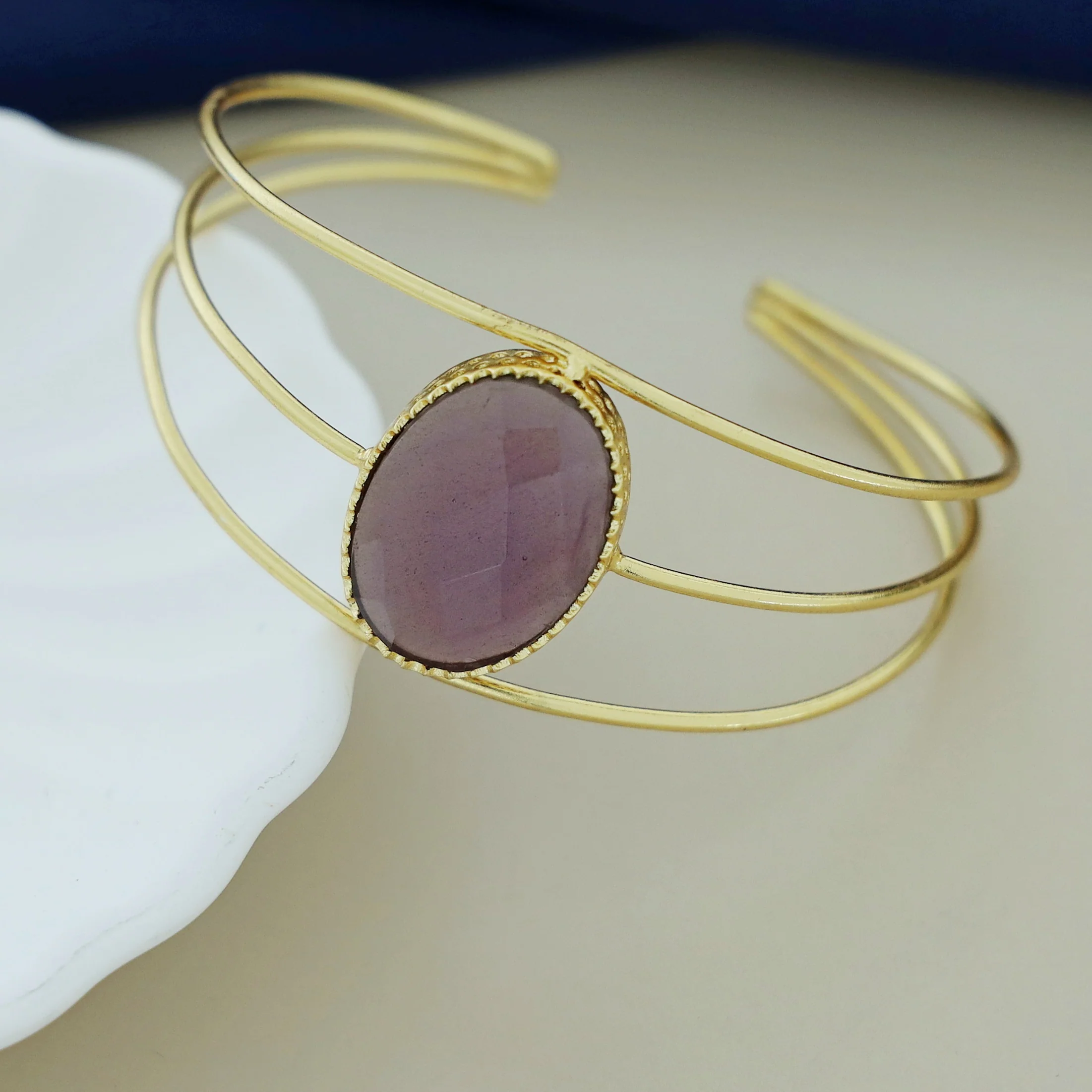 Tanya Golden 3 Layer Oval Glossy Bangle - Image 3