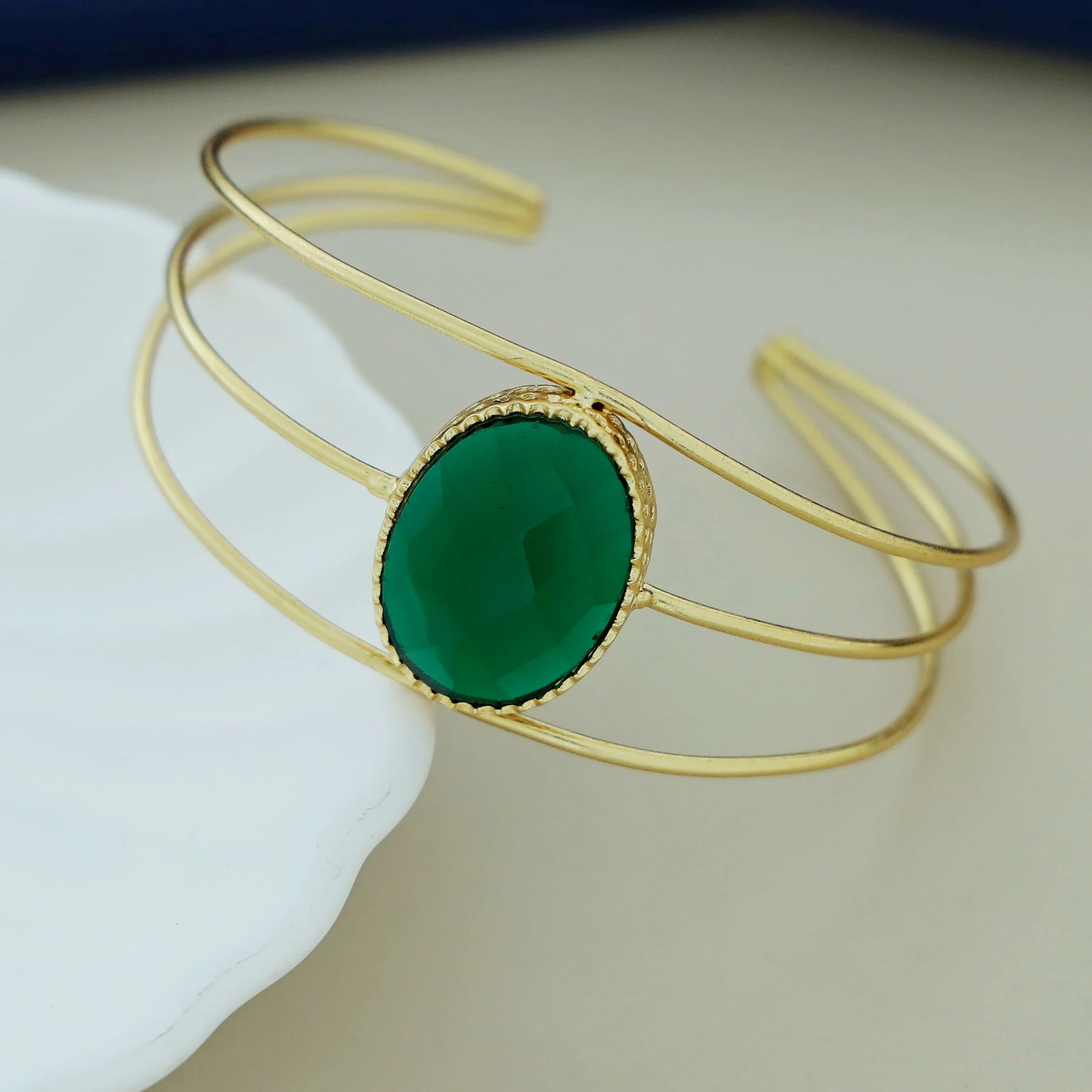 Tanya Golden 3 Layer Oval Glossy Bangle - Image 4