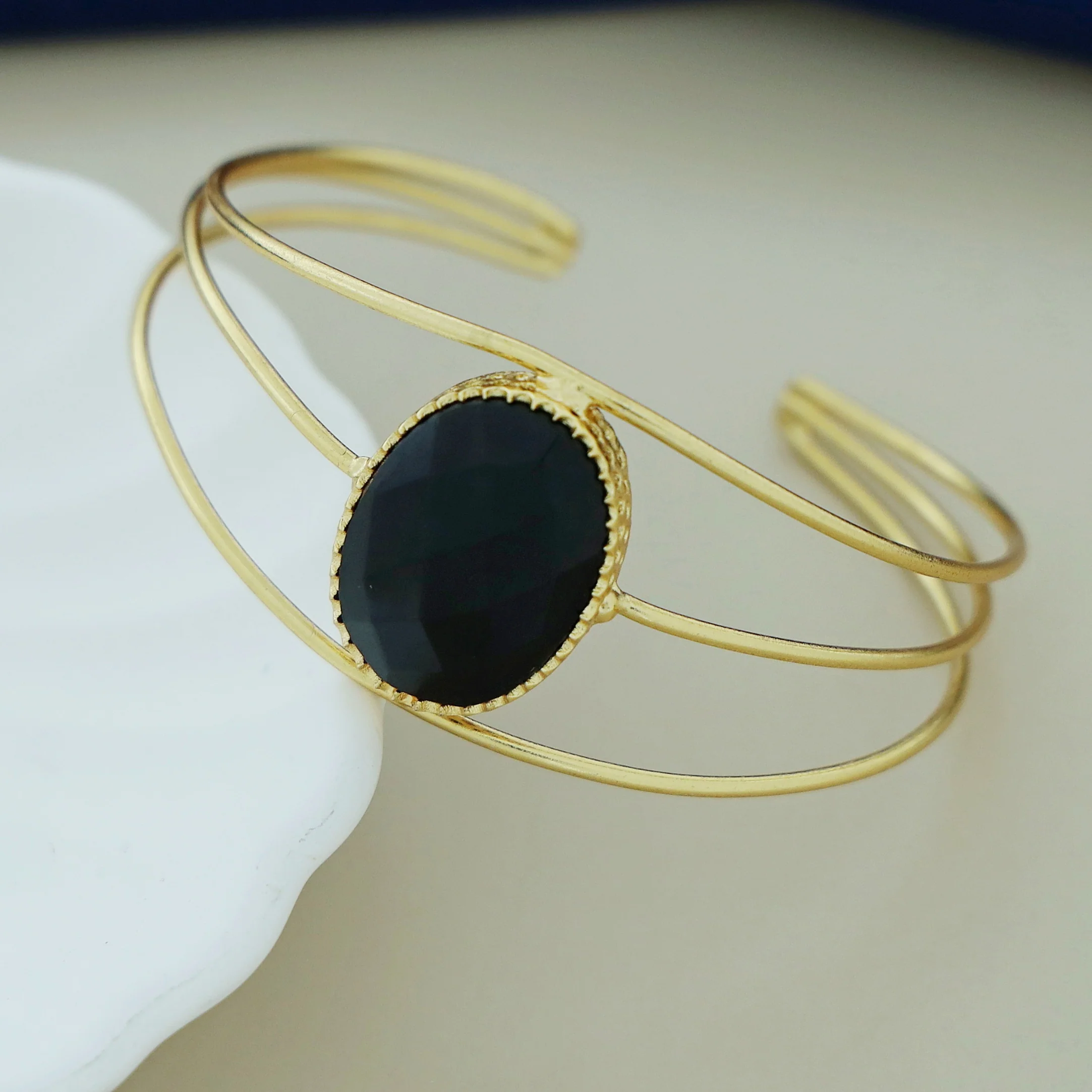 Tanya Golden 3 Layer Oval Glossy Bangle - Image 6