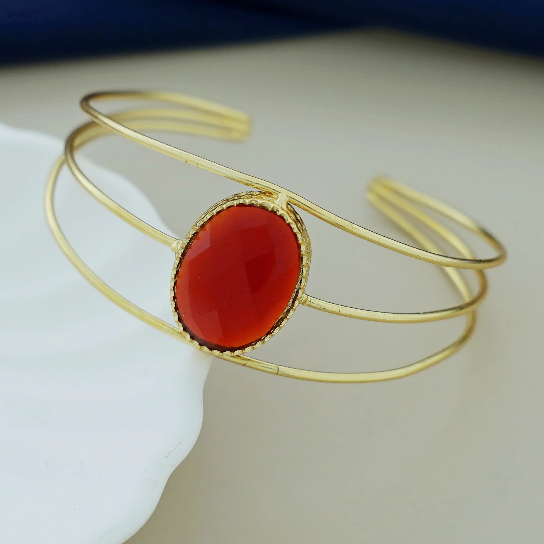 Tanya Golden 3 Layer Oval Glossy Bangle - Image 8
