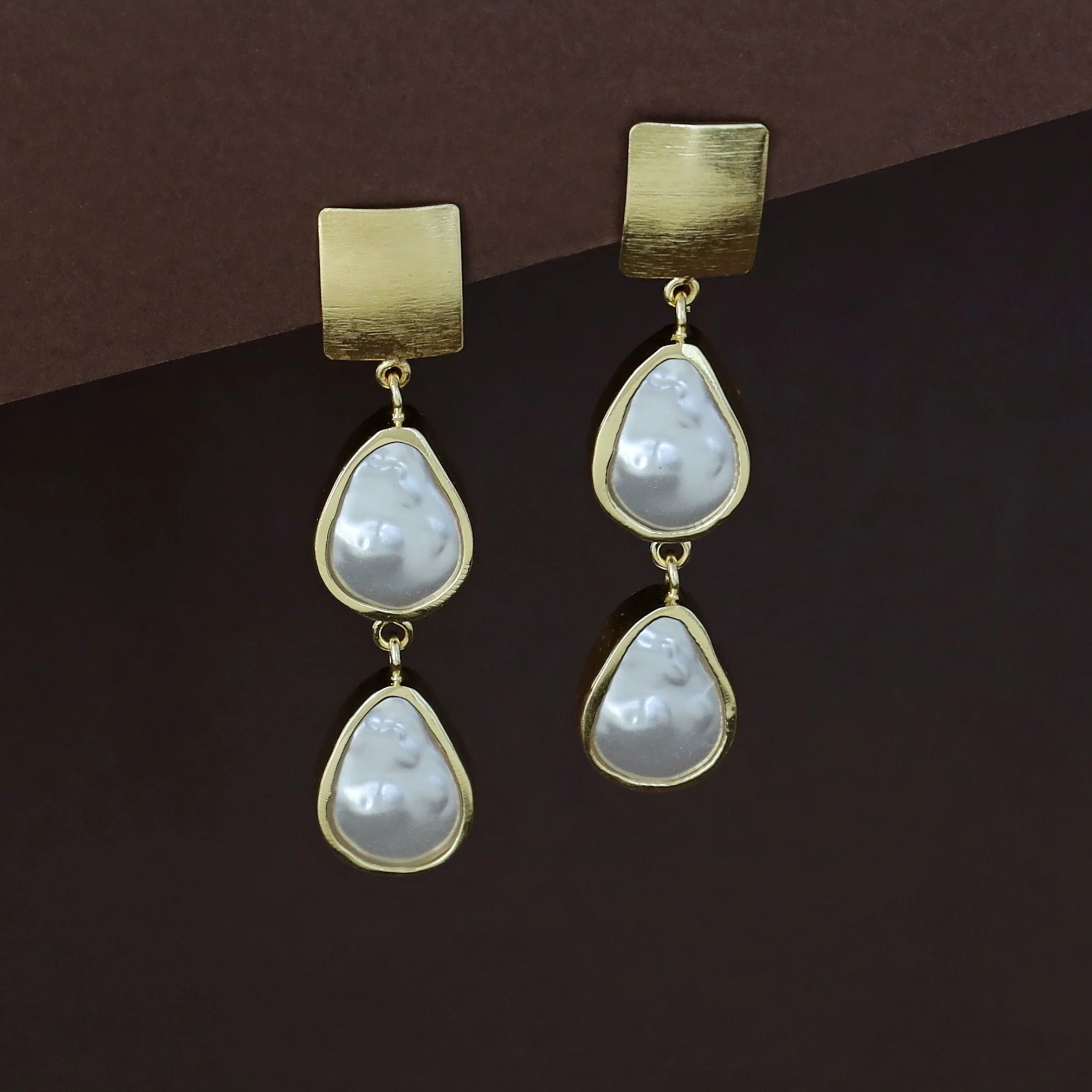 Navya Golden Square Dual Baroque Earring - Image 2