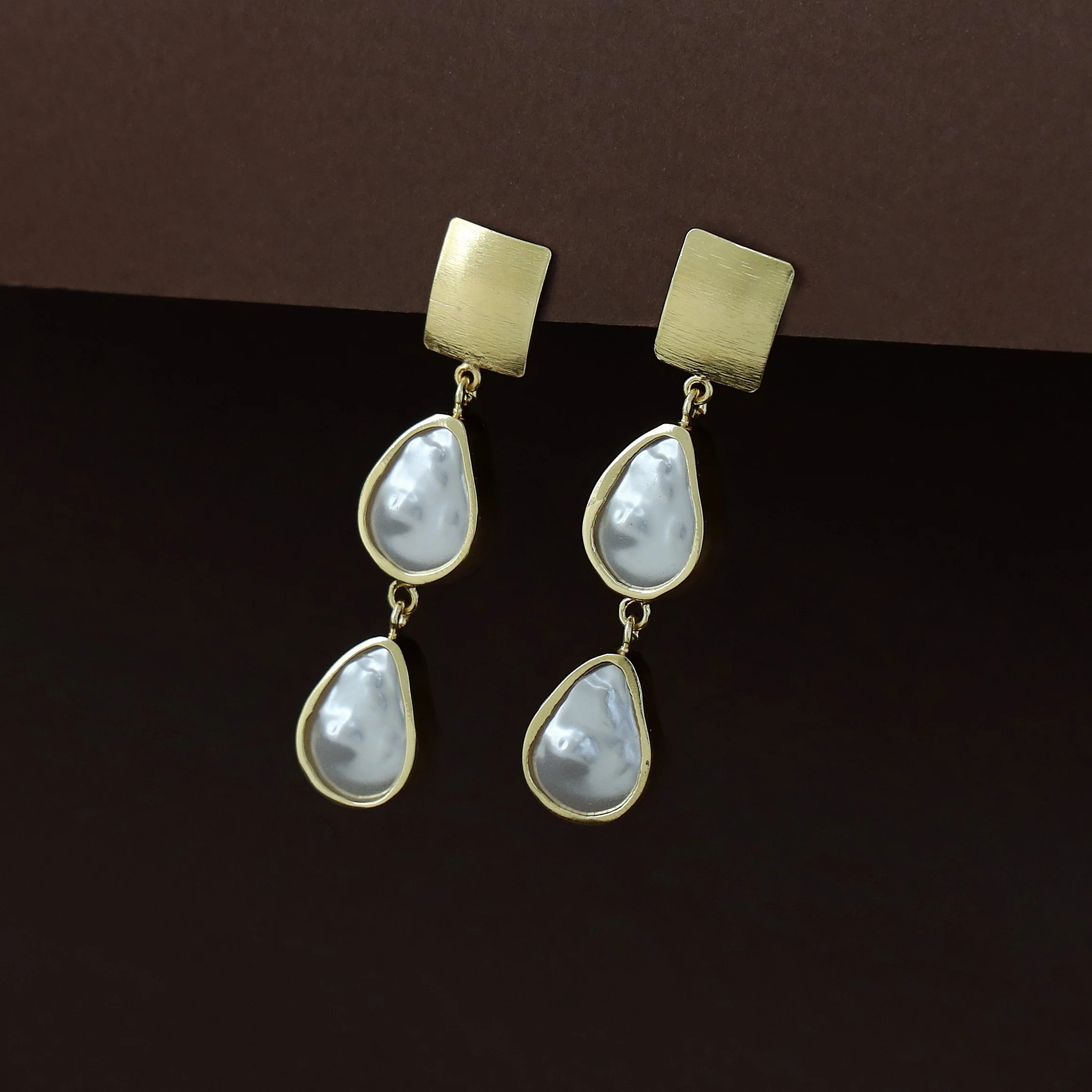 Navya Golden Square Dual Baroque Earring - Image 3