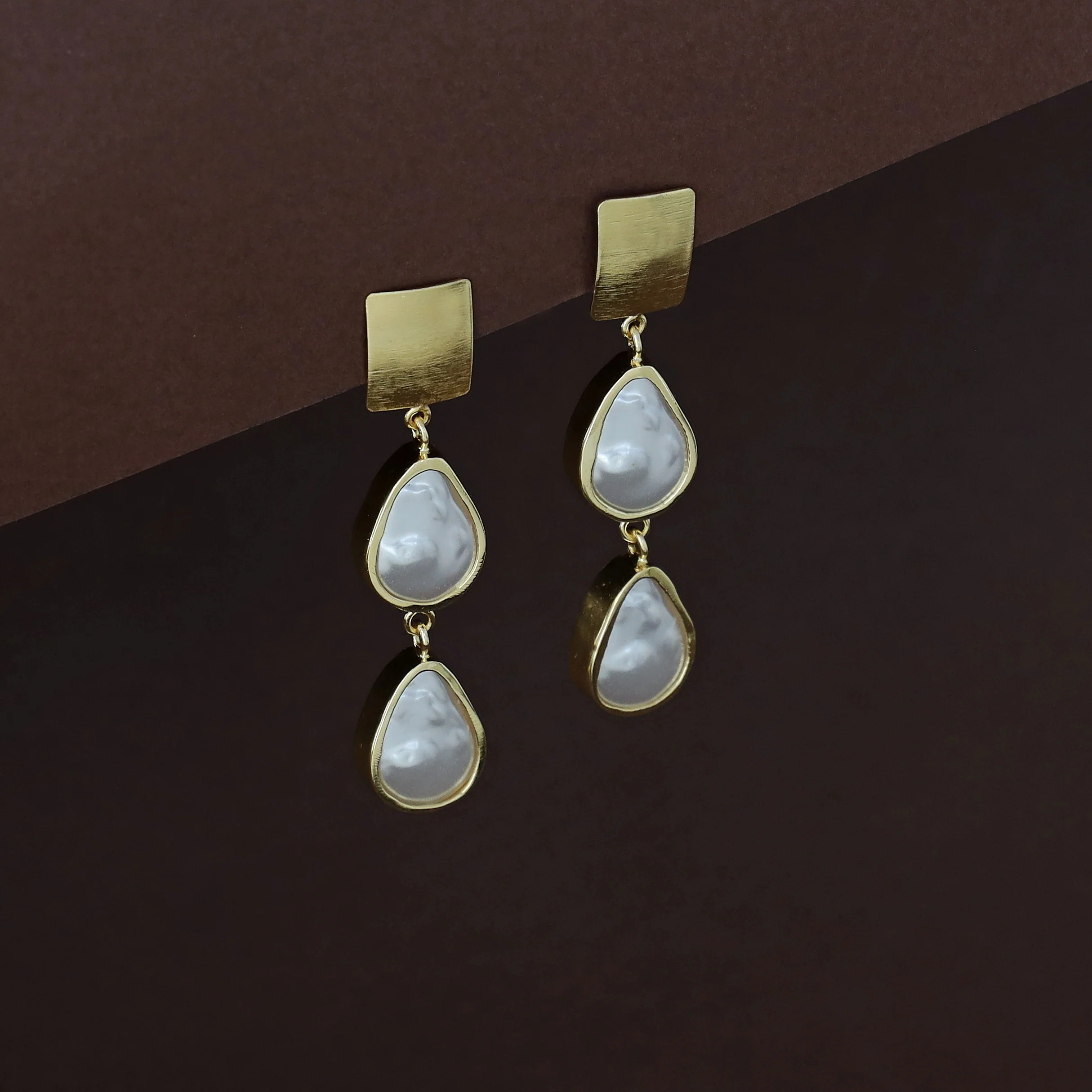 Navya Golden Square Dual Baroque Earring - Image 4