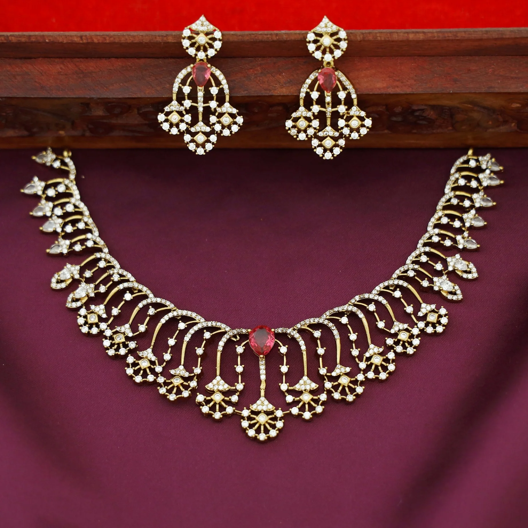 Tapsi AD Stone Drop Short Neckpiece With Earring - Image 2