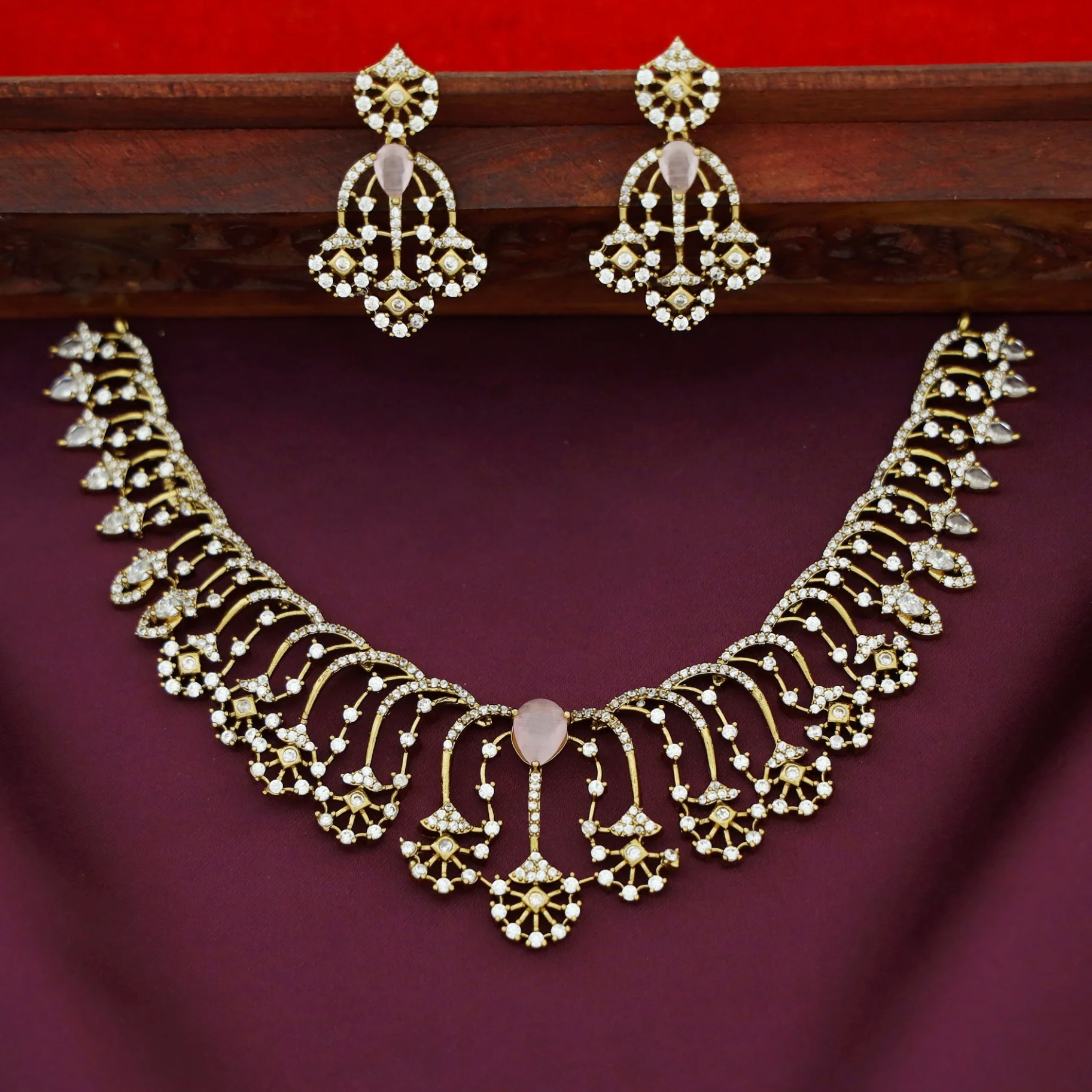 Tapsi AD Stone Drop Short Neckpiece With Earring - Image 3