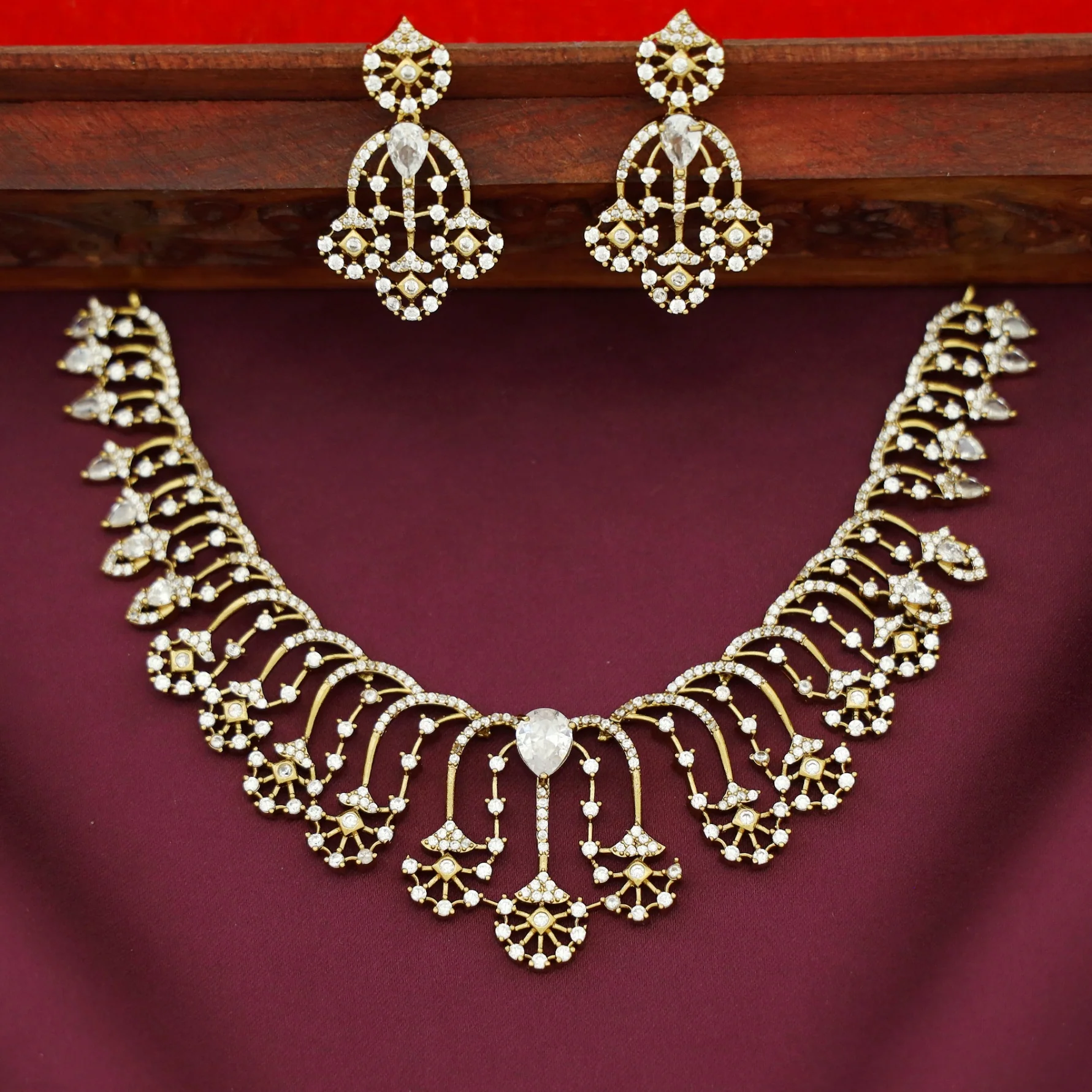 Tapsi AD Stone Drop Short Neckpiece With Earring - Image 4