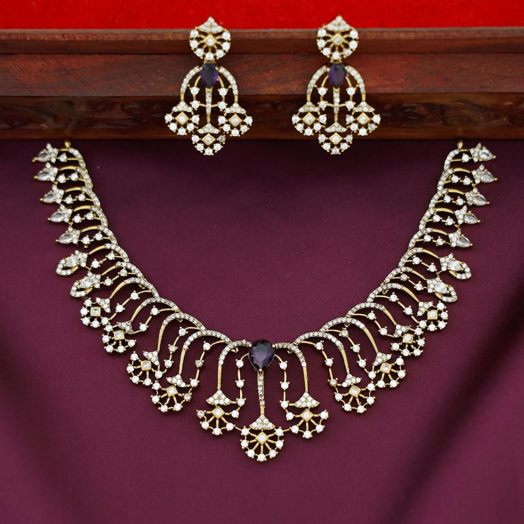 Tapsi AD Stone Drop Short Neckpiece With Earring - Image 5