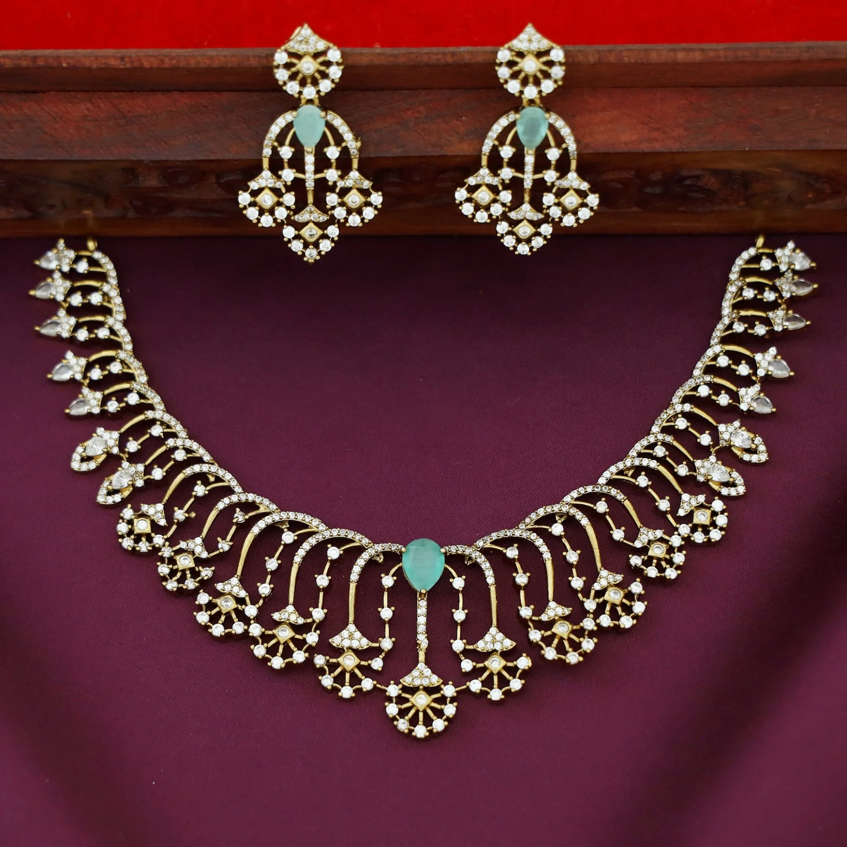Tapsi AD Stone Drop Short Neckpiece With Earring - Image 6