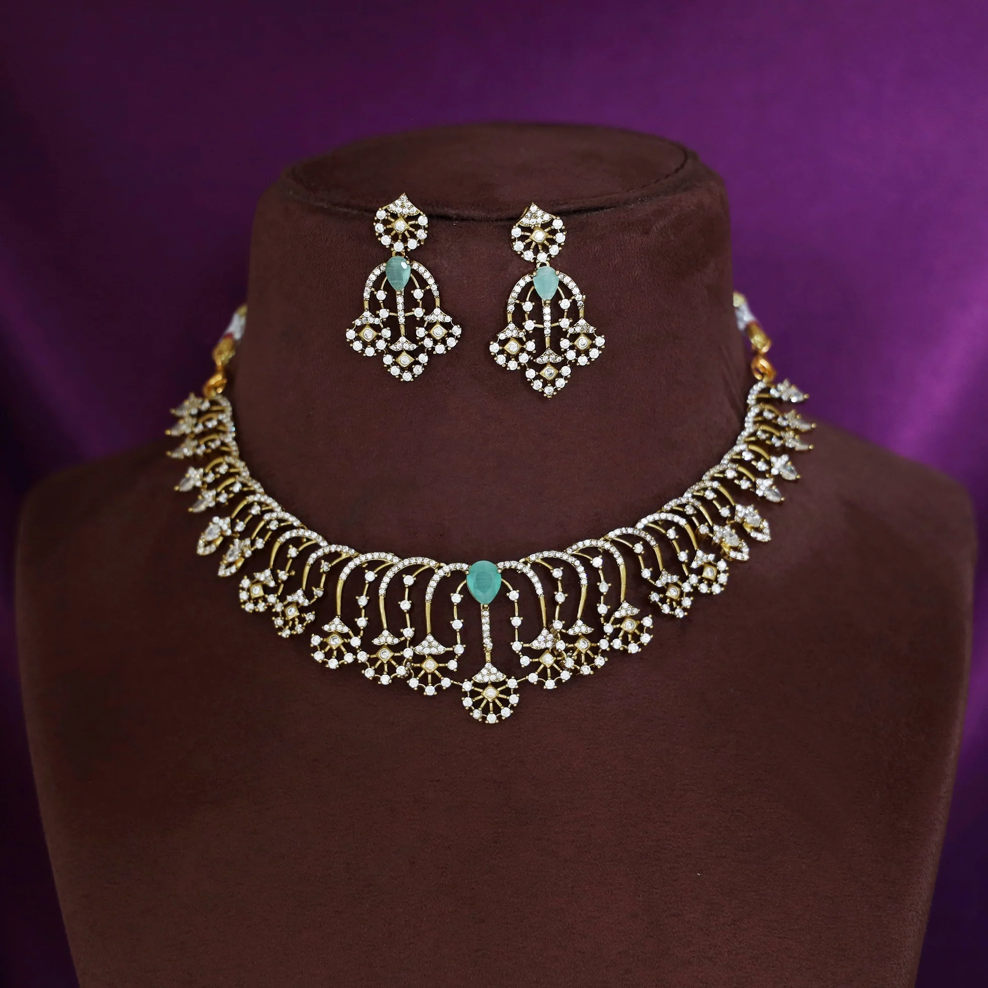 Tapsi AD Stone Drop Short Neckpiece With Earring - Image 7