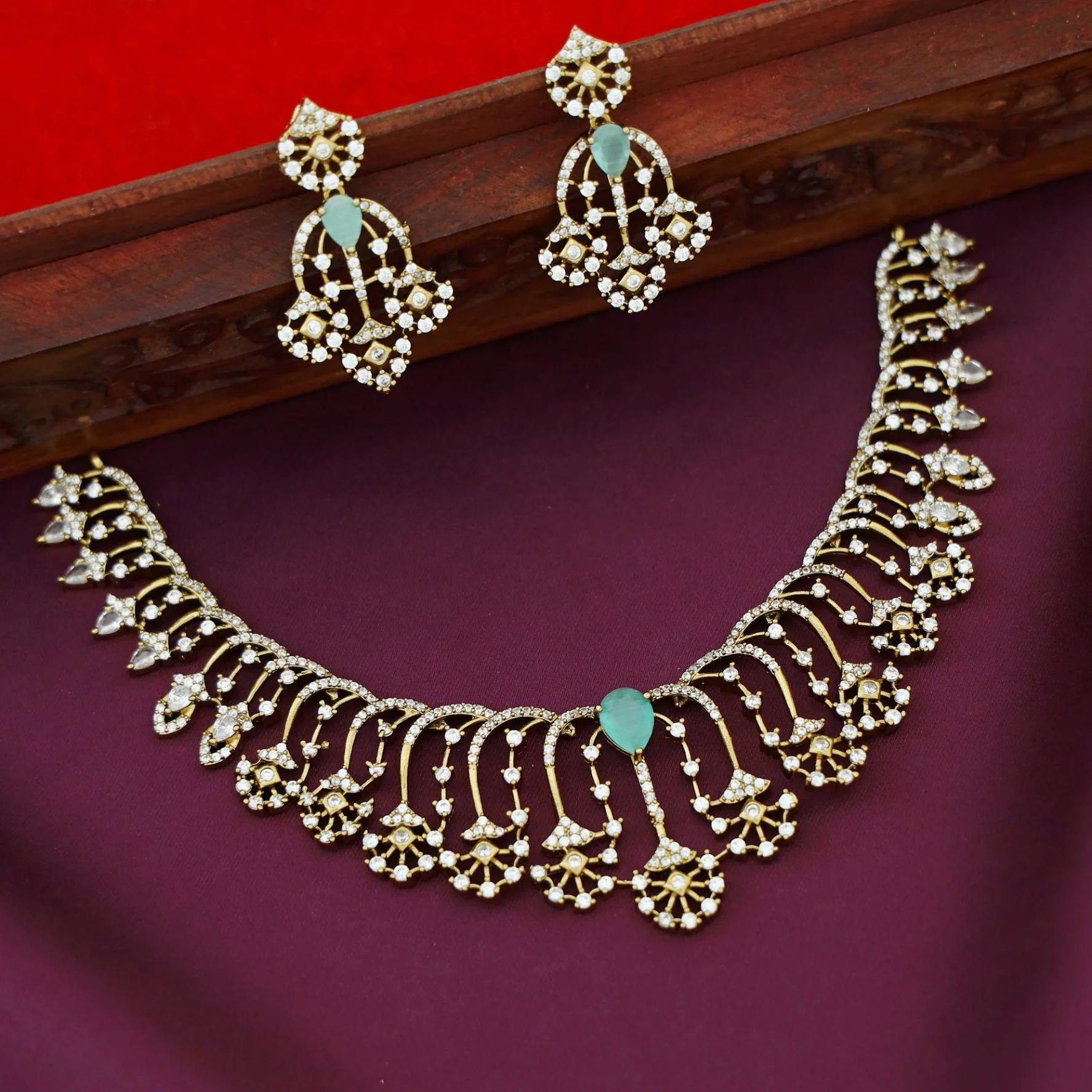 Tapsi AD Stone Drop Short Neckpiece With Earring - Image 8