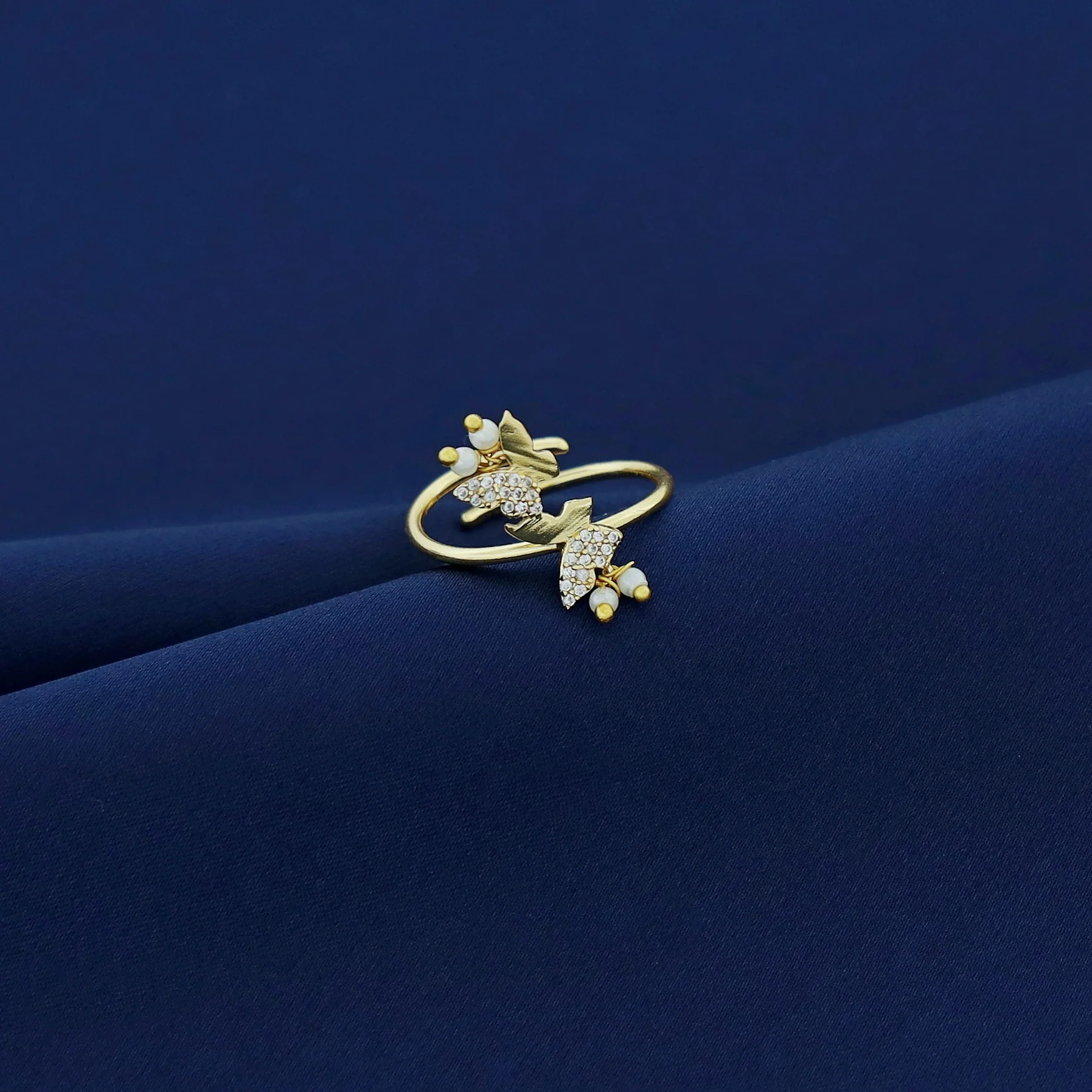 Adhara Golden Dual Butterfly Pearl Ring - Image 3