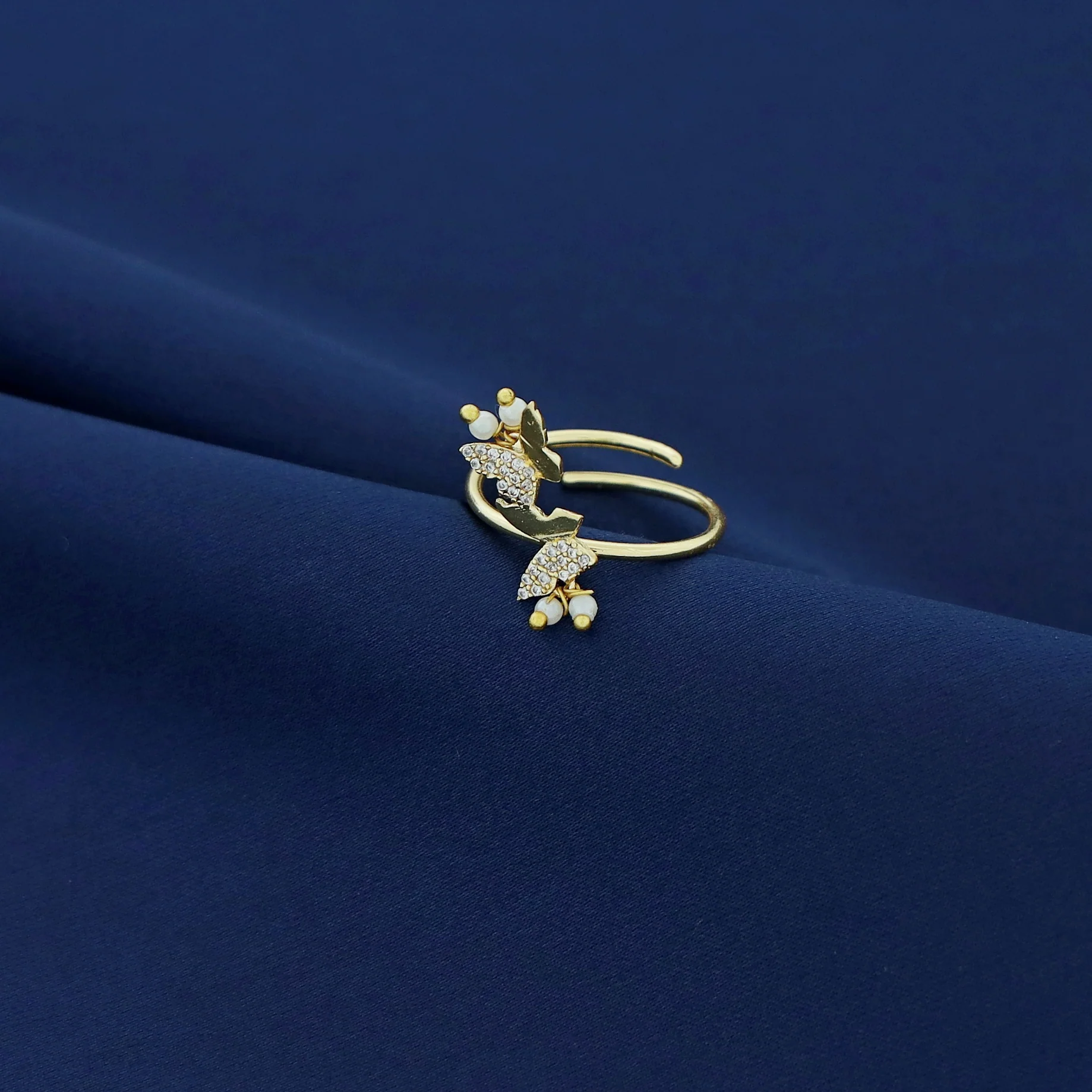 Adhara Golden Dual Butterfly Pearl Ring - Image 4