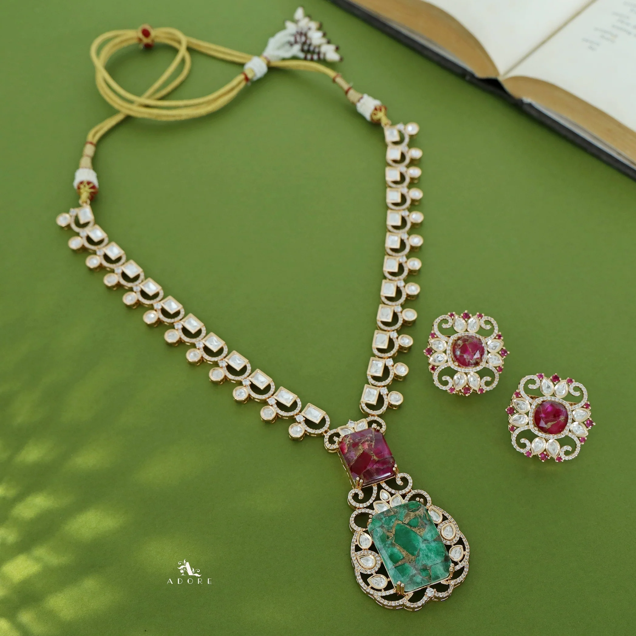 Tarinika Kundan Stone Neckpiece With Earring - Image 9