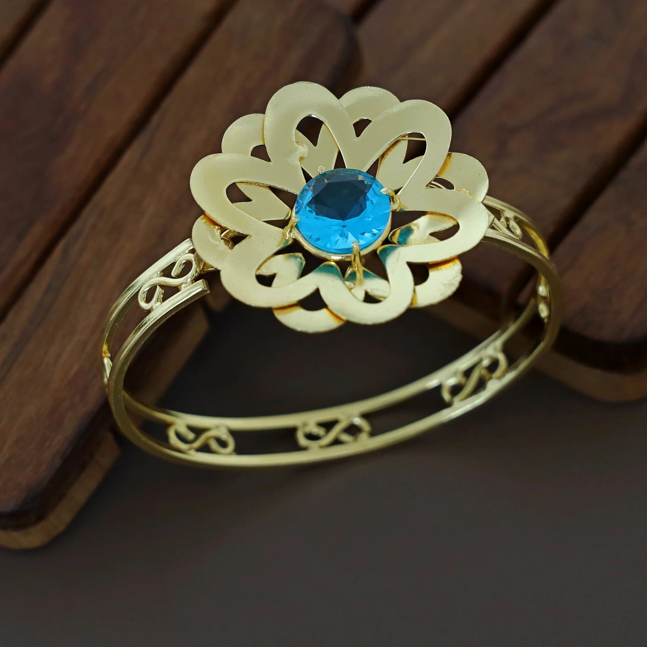 Tarnisha Golden Floral Bangle - Image 11