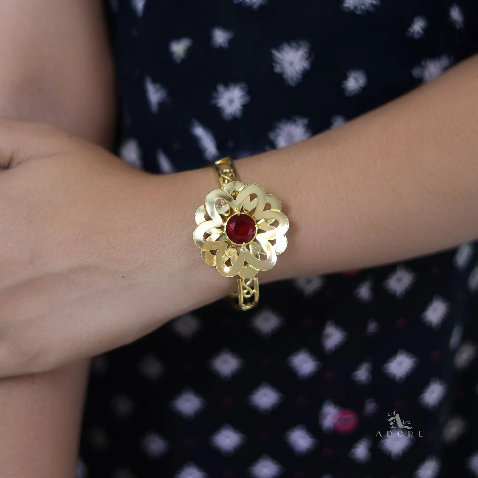 Tarnisha Golden Floral Bangle - Image 2