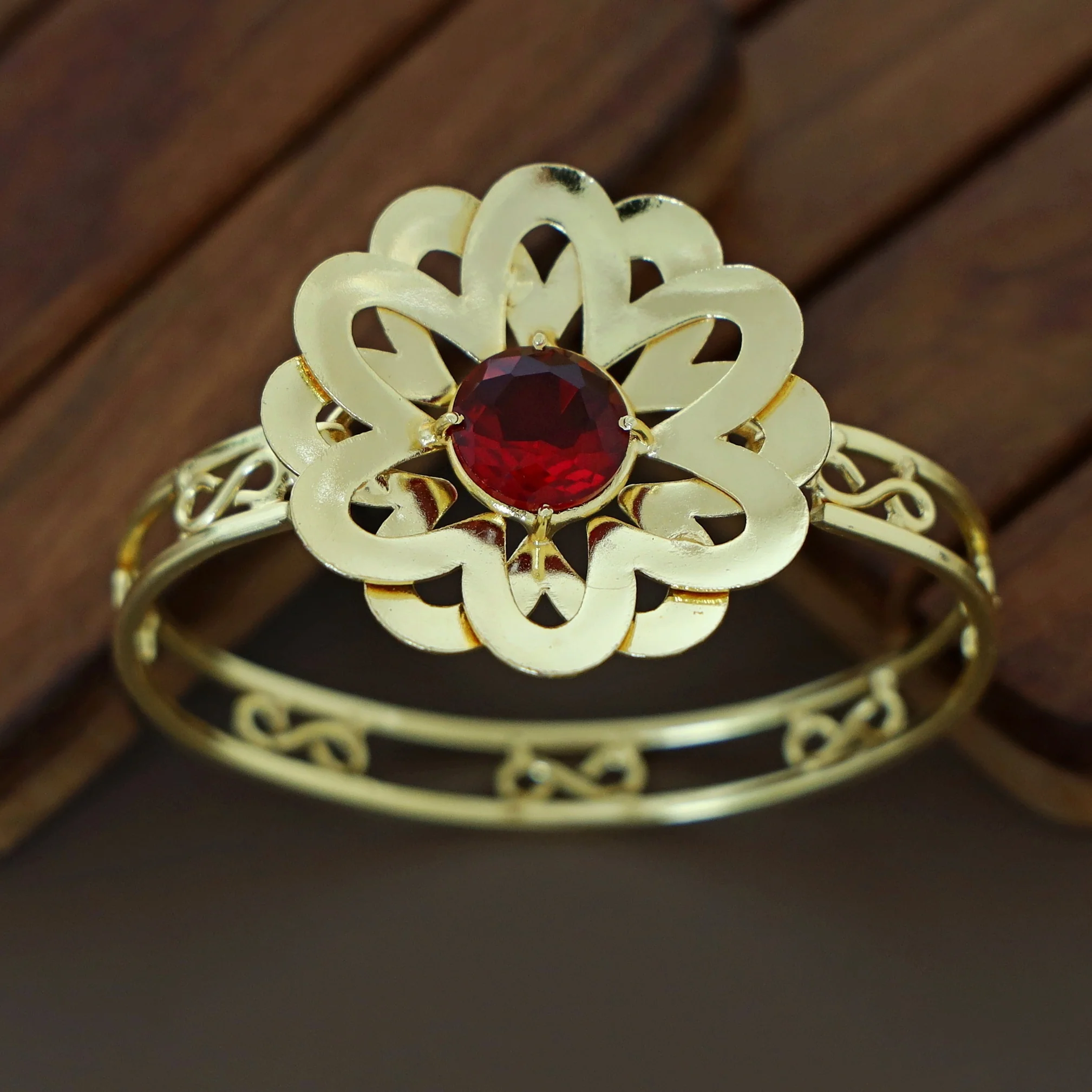 Tarnisha Golden Floral Bangle - Image 4