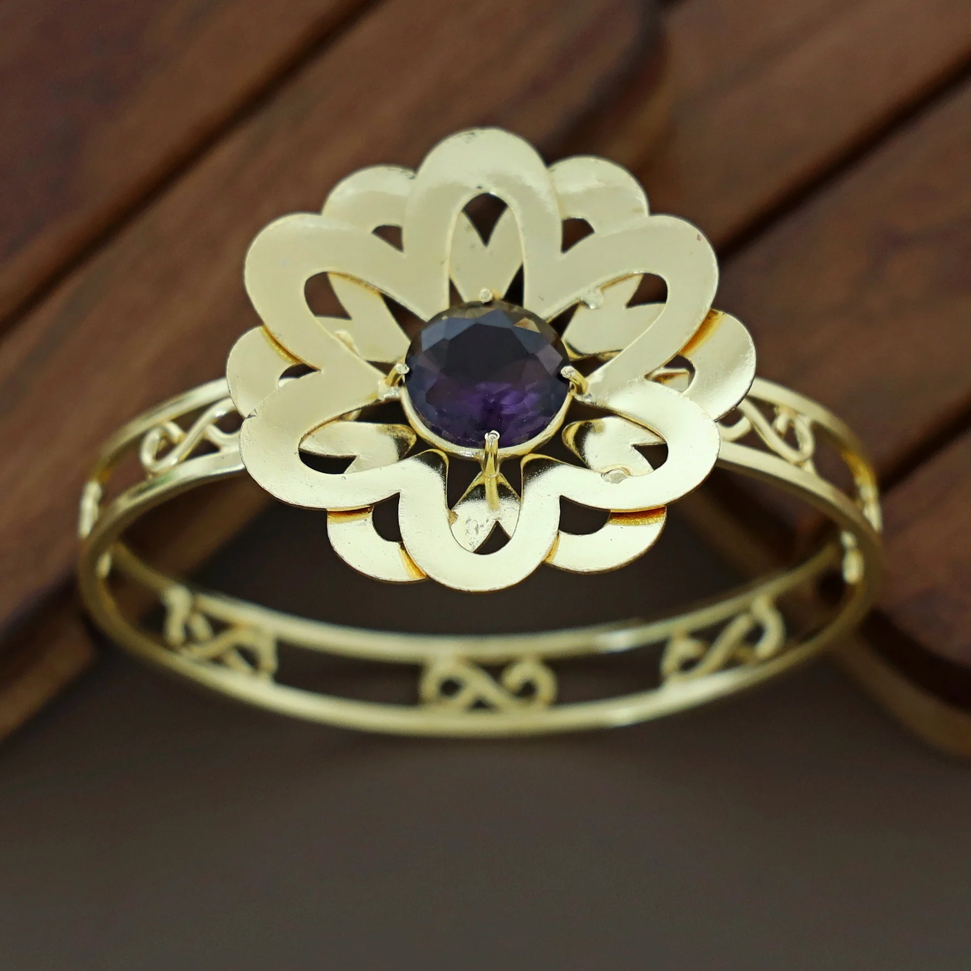 Tarnisha Golden Floral Bangle - Image 5