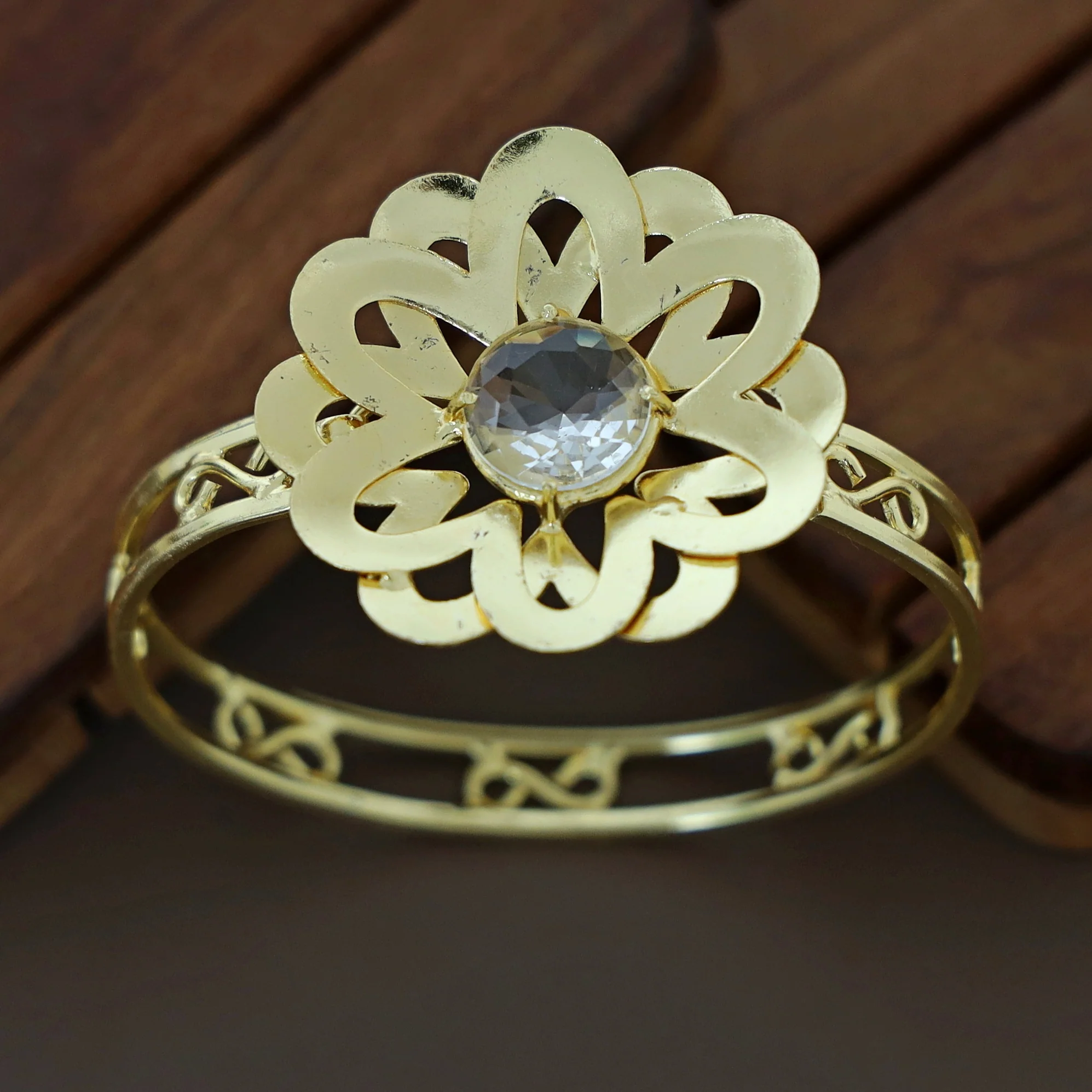 Tarnisha Golden Floral Bangle - Image 6
