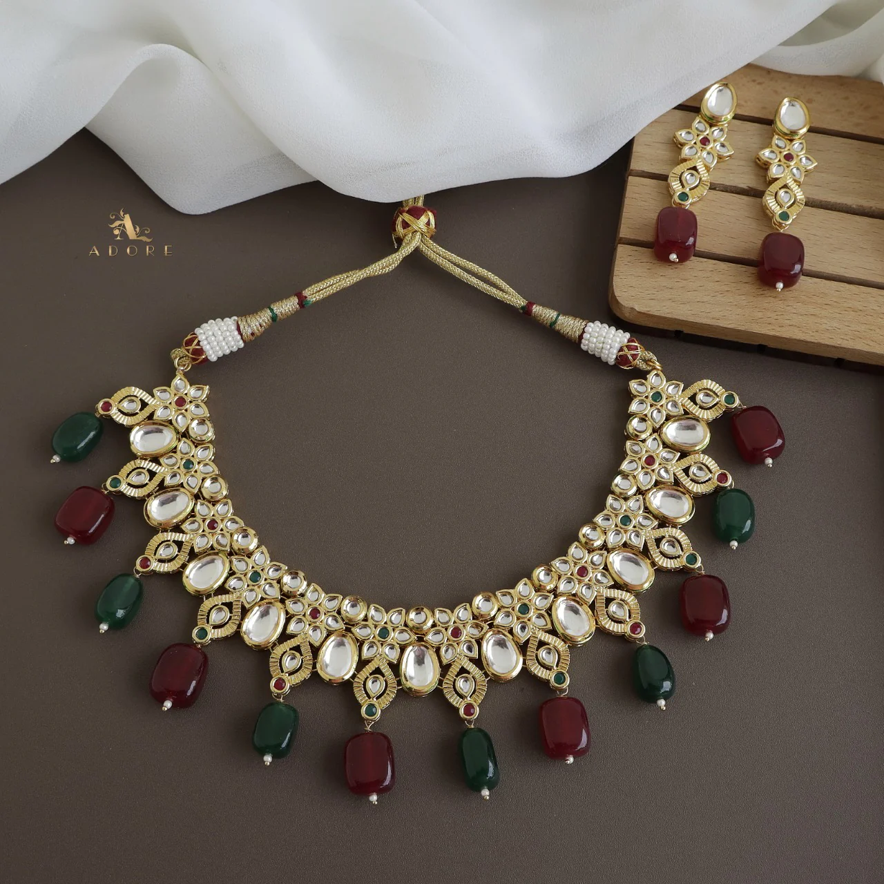 Tasmika Flower Kundan Neckpiece With Earring - Image 2