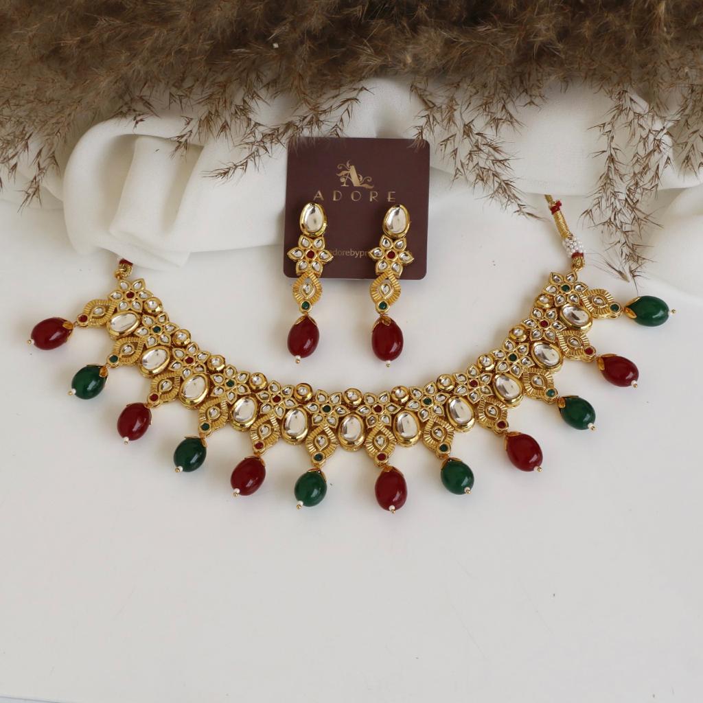 Tasmika Flower Kundan Neckpiece With Earring - Image 6