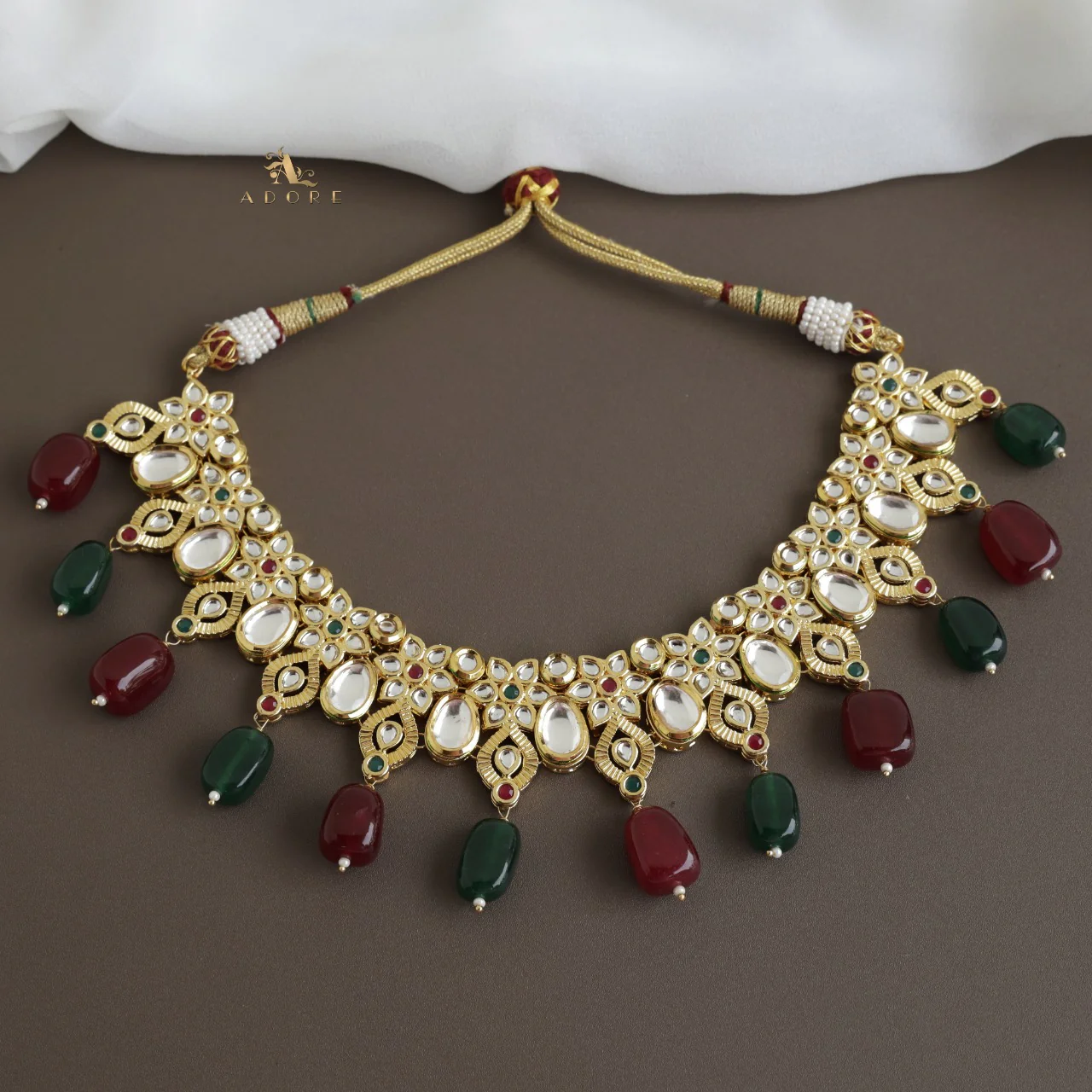 Tasmika Flower Kundan Neckpiece With Earring - Image 7