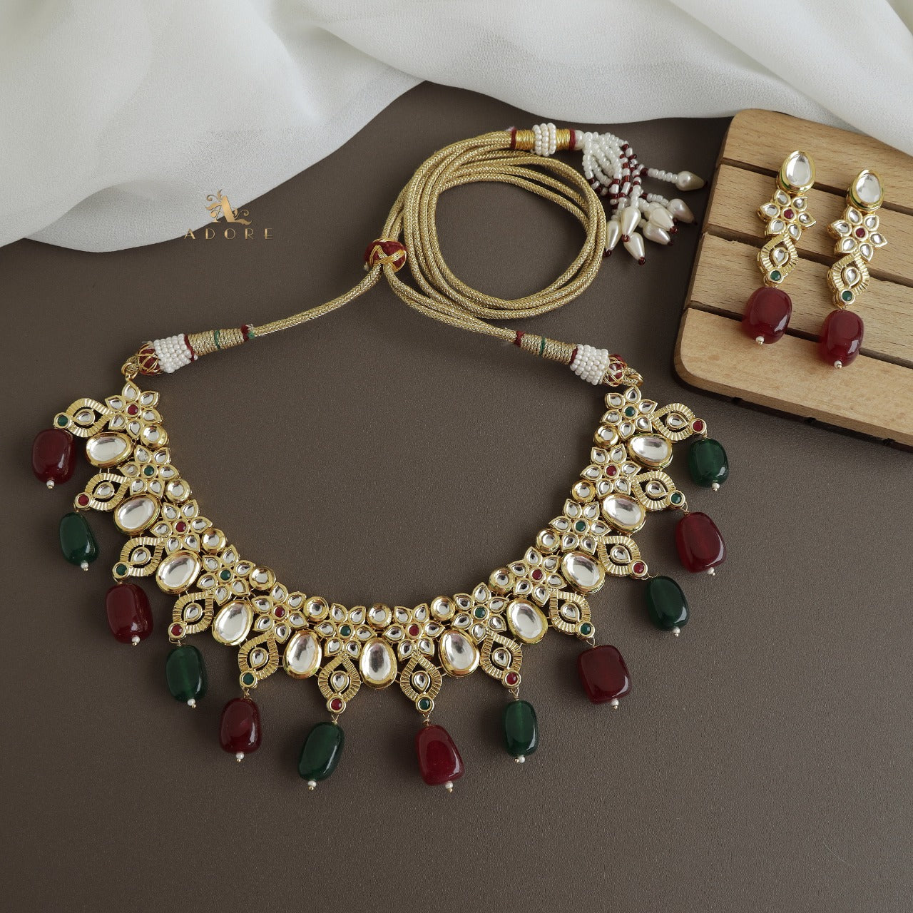 Tasmika Flower Kundan Neckpiece With Earring - Image 8