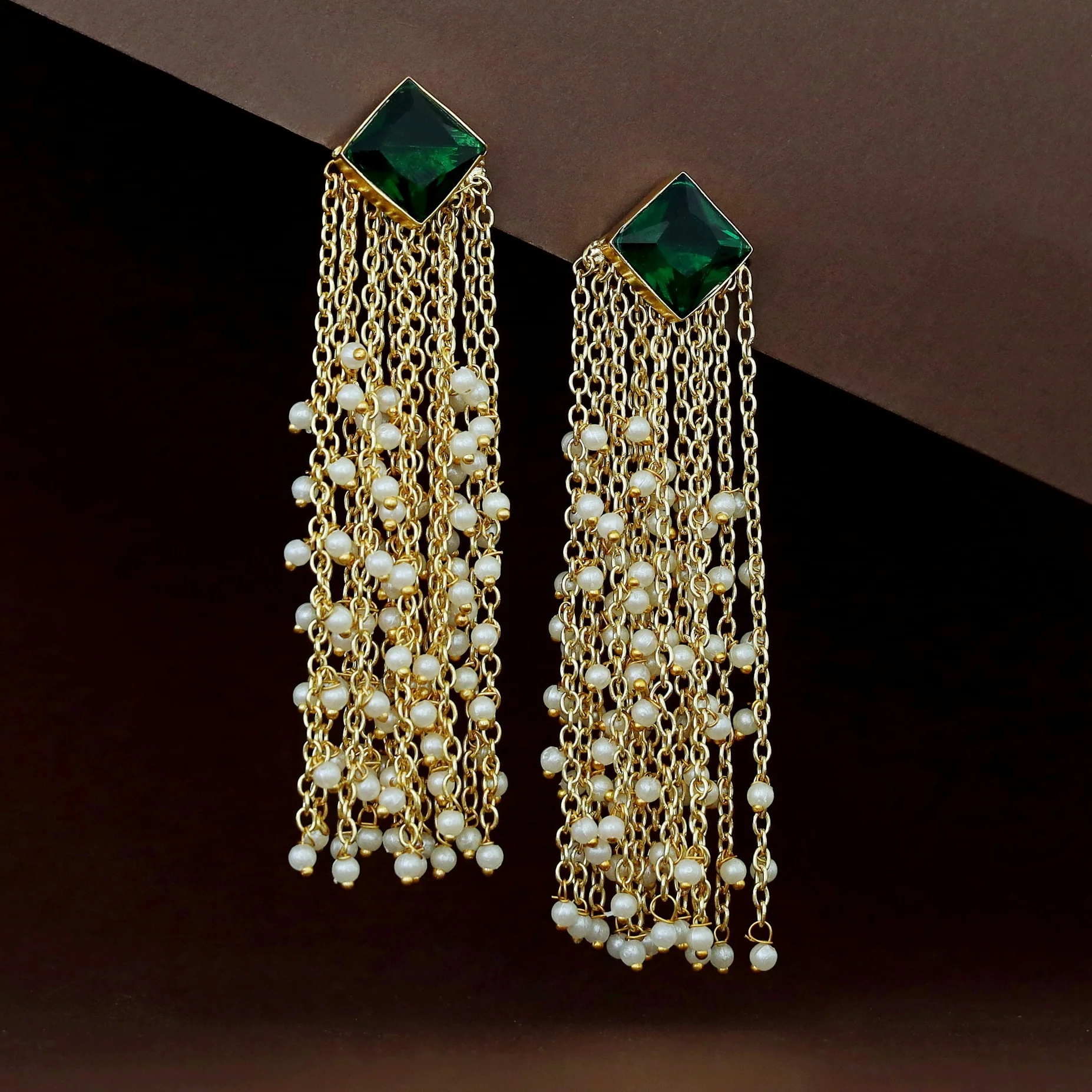 Tassel Pearl Glossy Stone Earring - Image 2