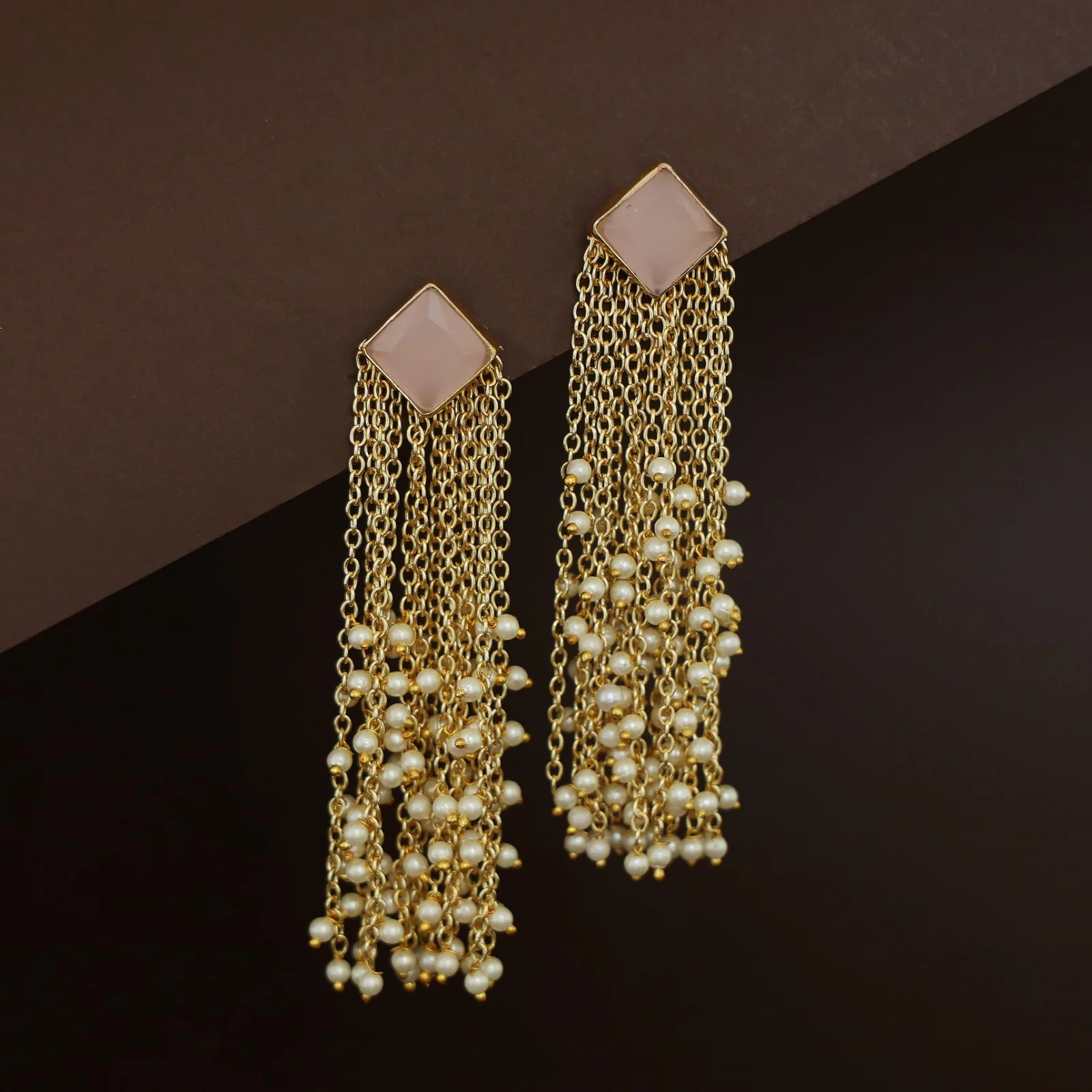 Tassel Pearl Glossy Stone Earring - Image 5