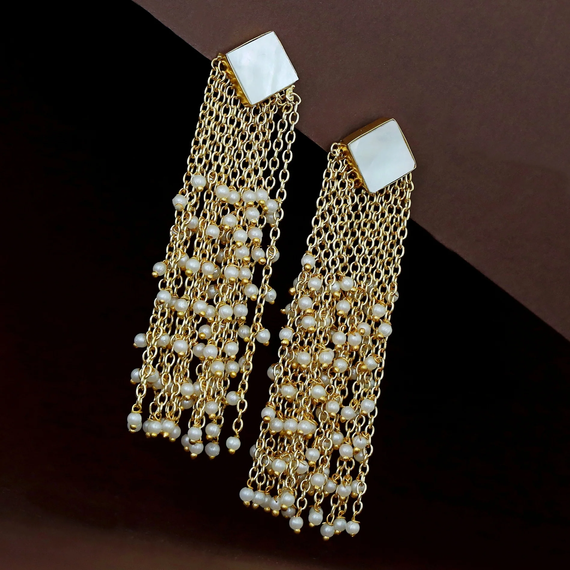Tassel Pearl Glossy Stone Earring - Image 6