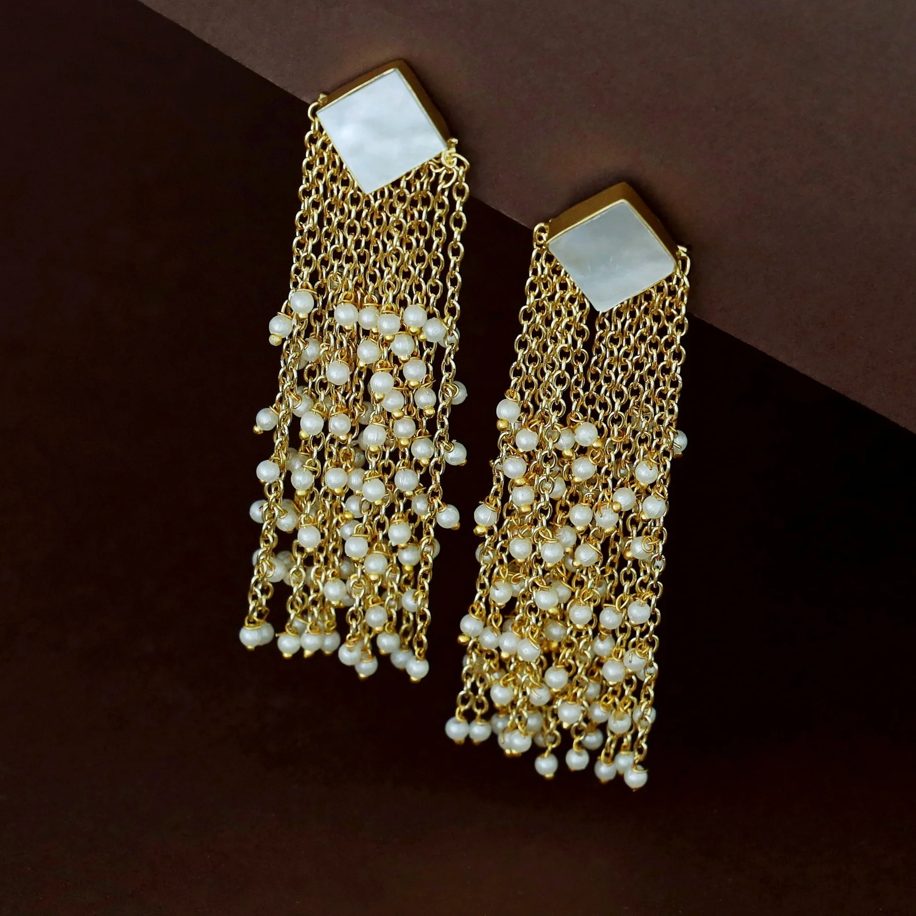 Tassel Pearl Glossy Stone Earring - Image 7
