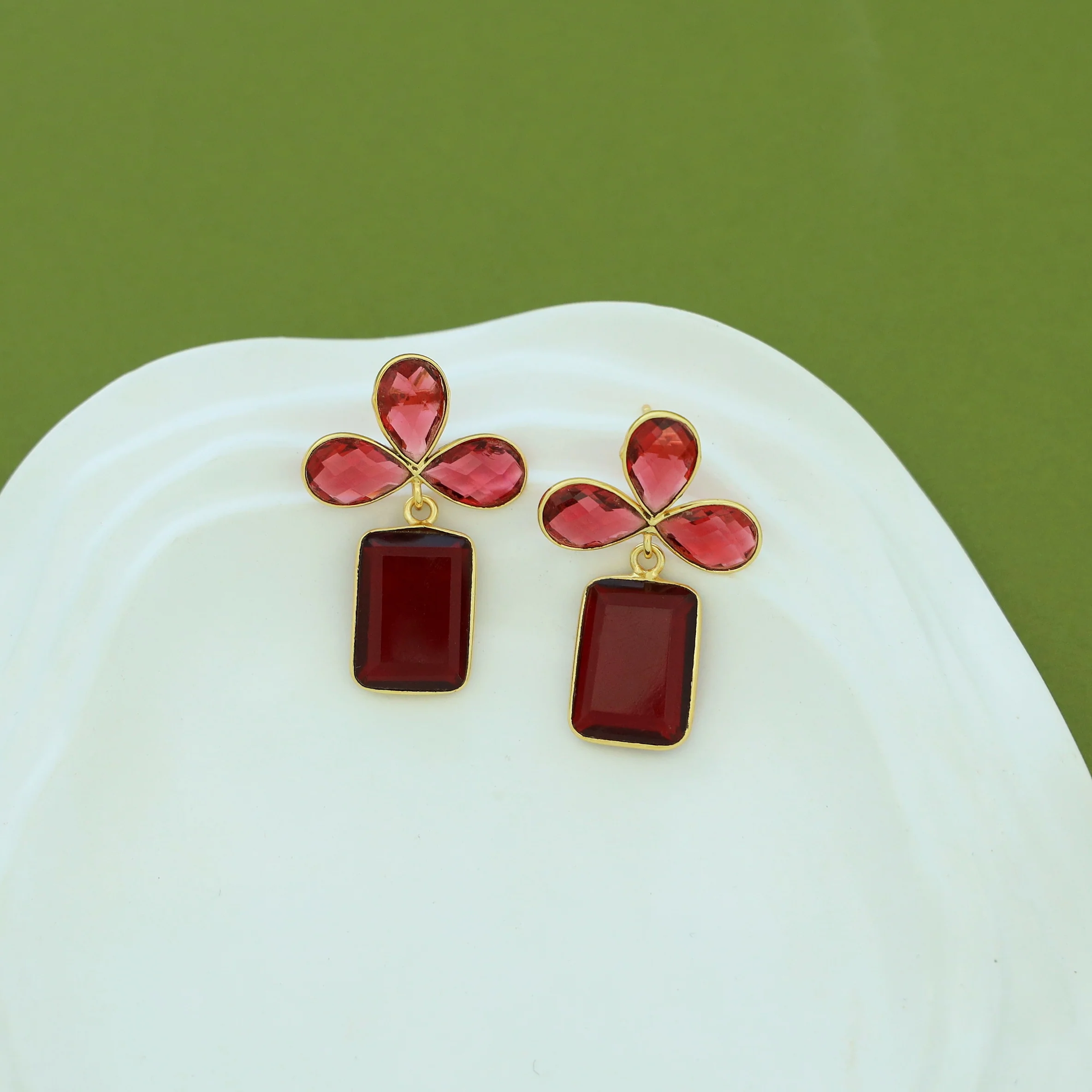 Tavisha Half Flower Rectangle Glossy Earring - Image 2
