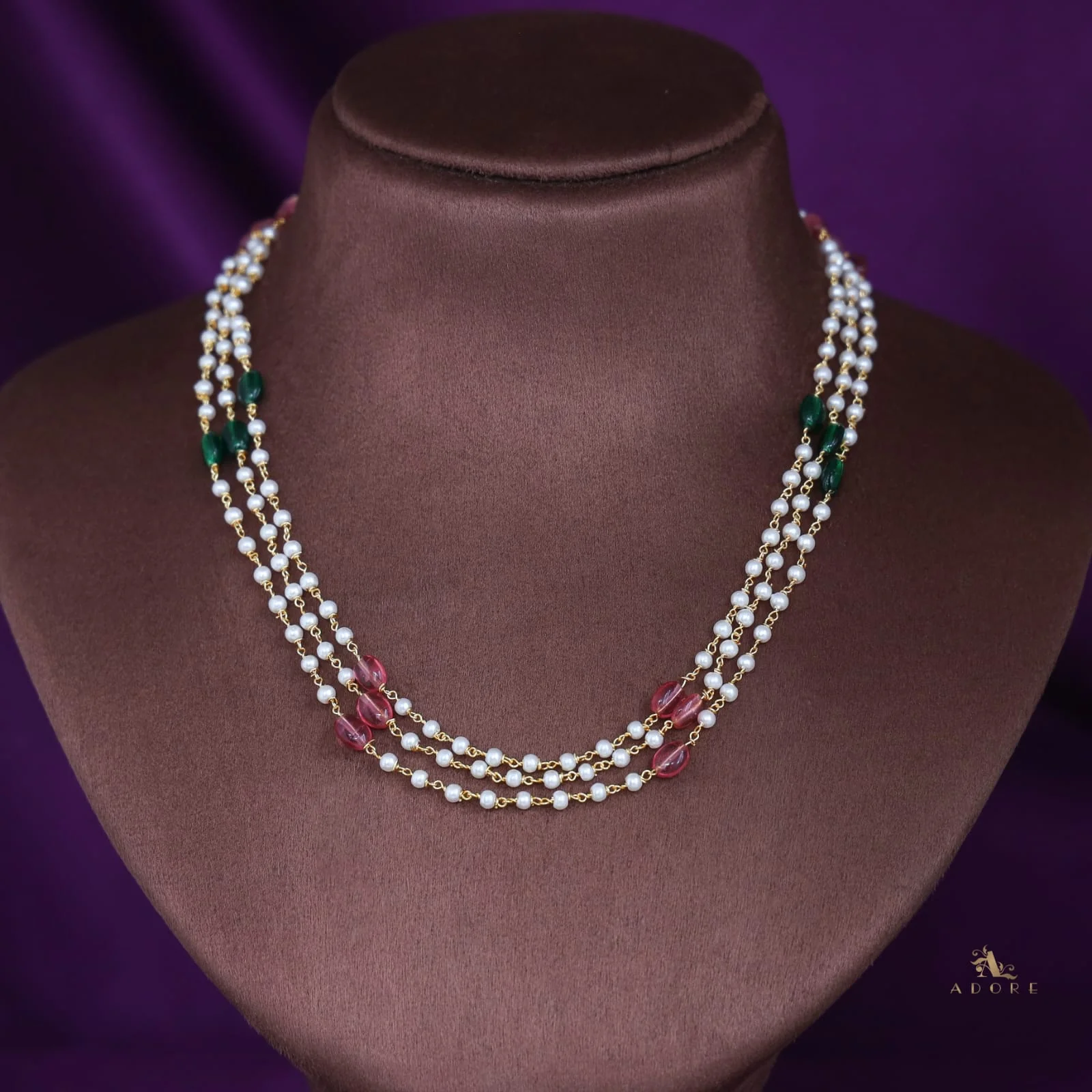 Tenille 3 Layer Multicolour Pearl Neckpiece - Image 2