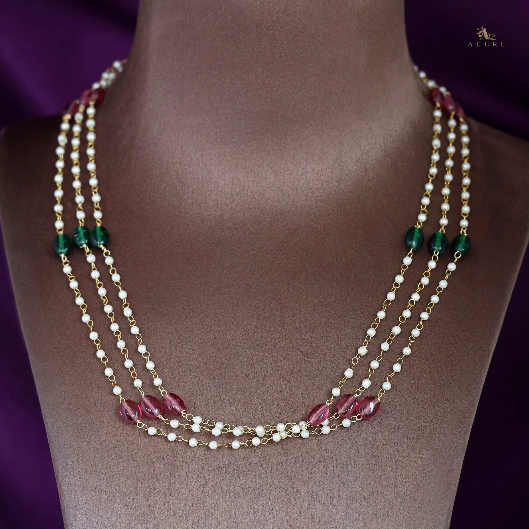 Tenille 3 Layer Multicolour Pearl Neckpiece - Image 7