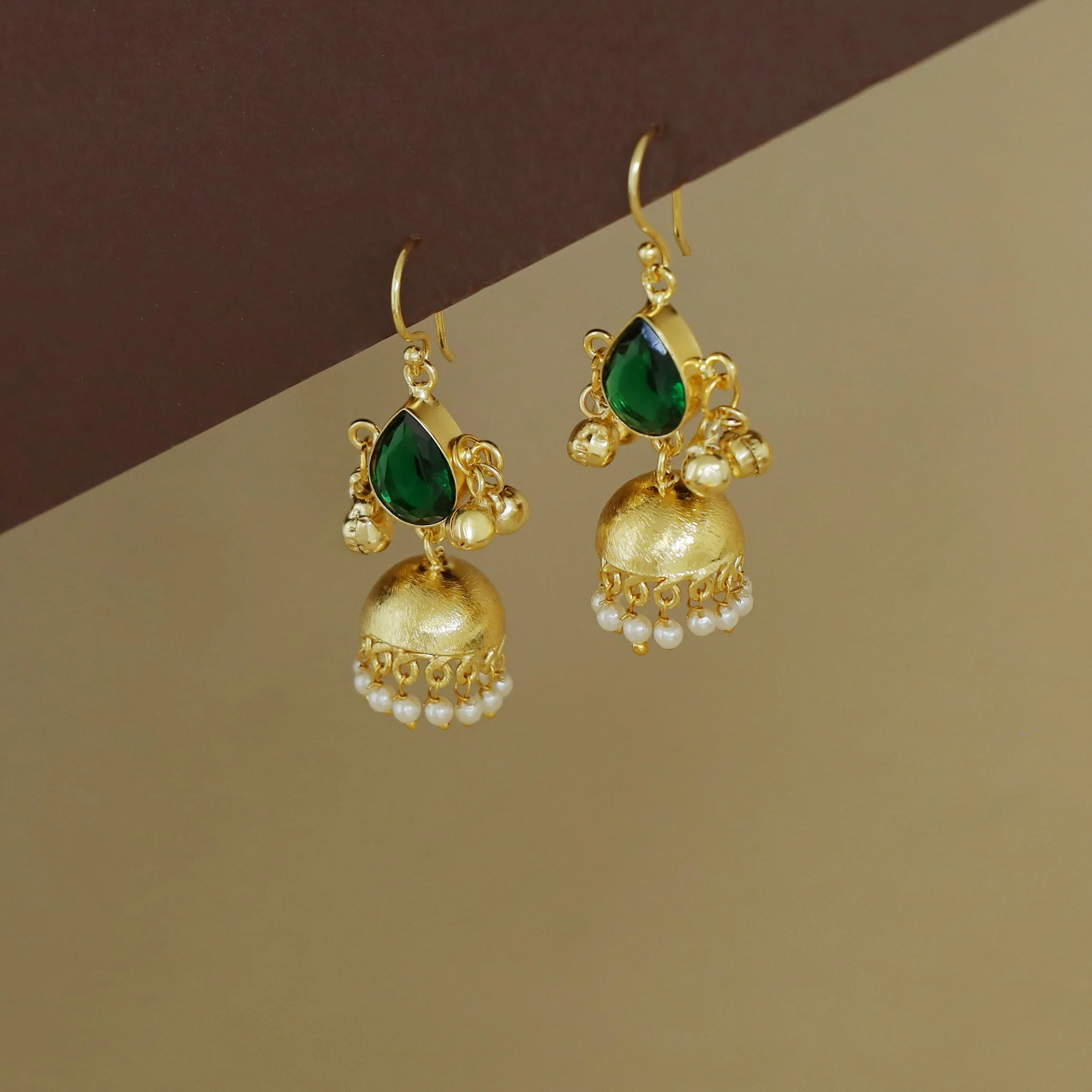Tenley Golden Jhumka Pearl Ghungroo Glossy Drop - Image 10