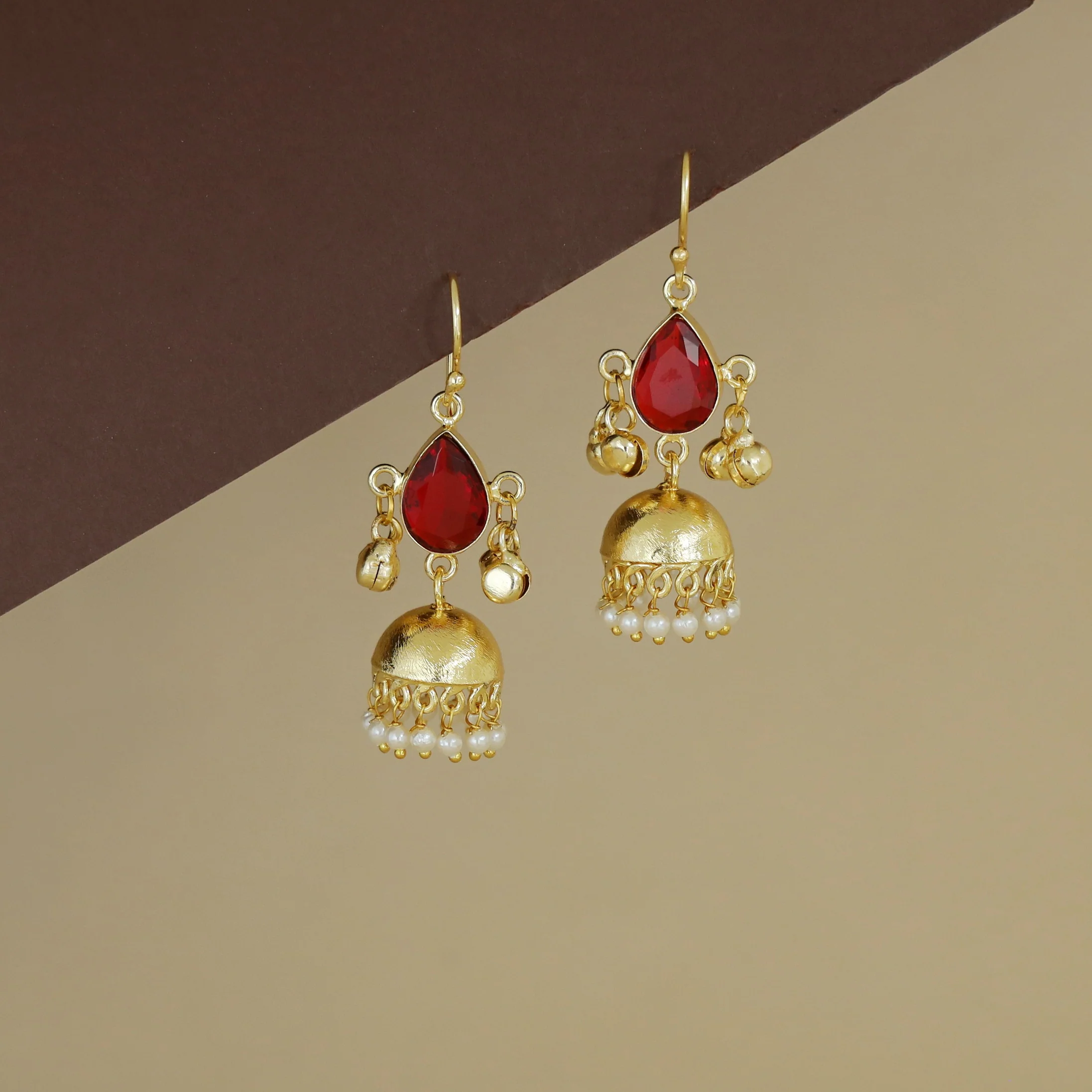 Tenley Golden Jhumka Pearl Ghungroo Glossy Drop - Image 2