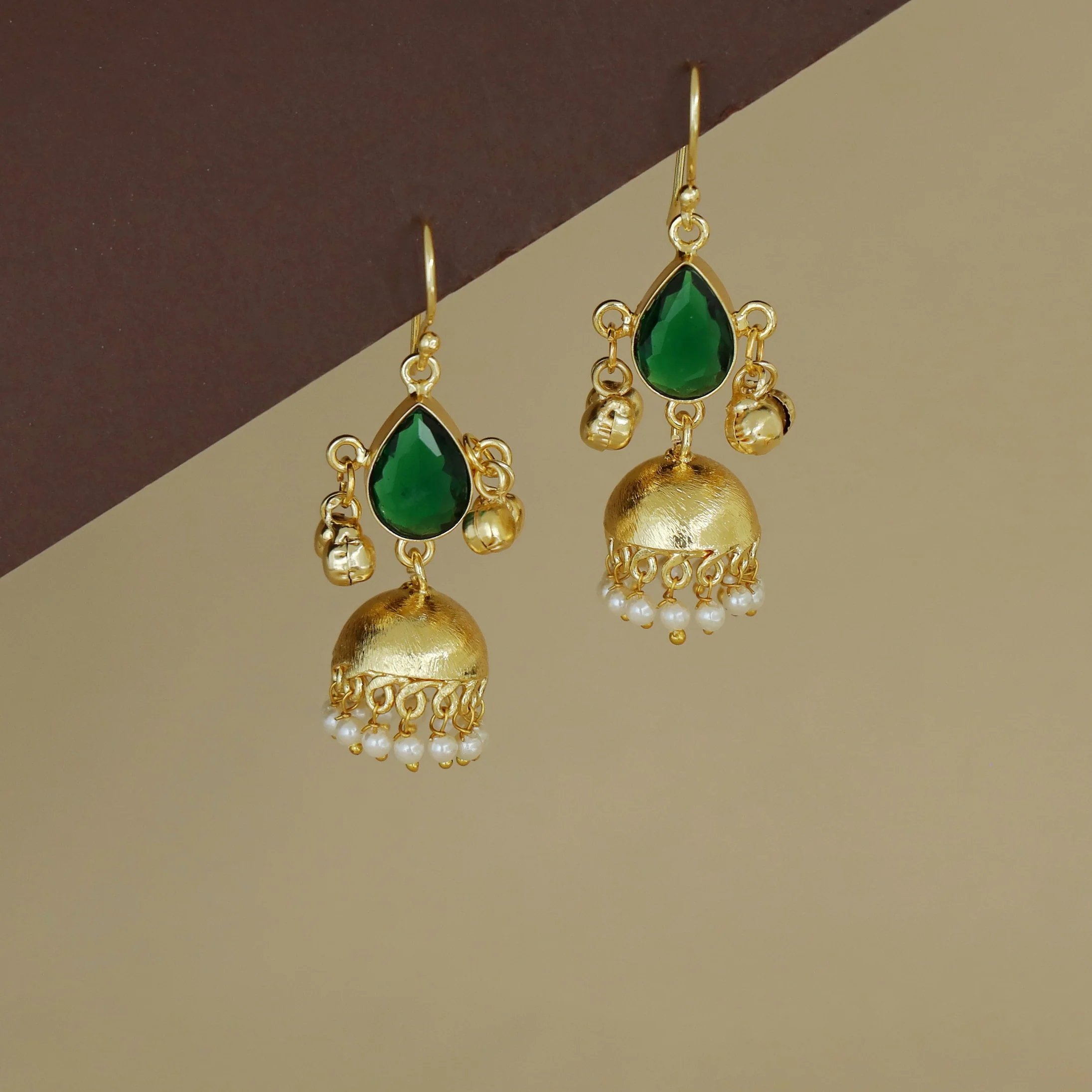 Tenley Golden Jhumka Pearl Ghungroo Glossy Drop - Image 3