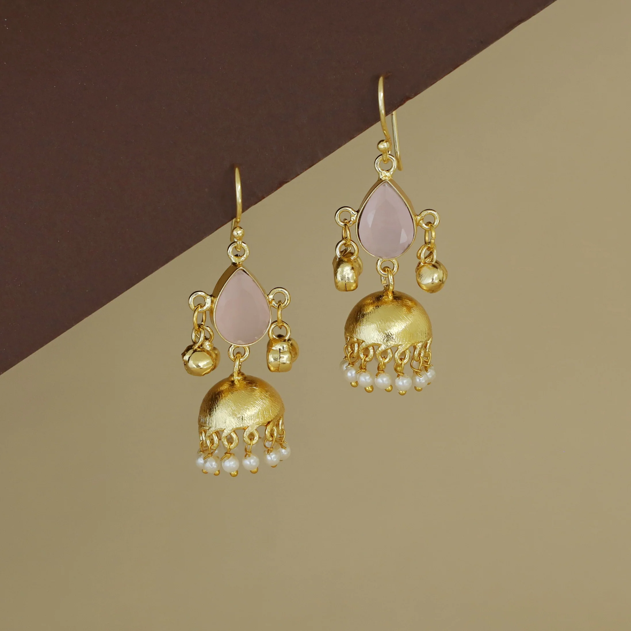 Tenley Golden Jhumka Pearl Ghungroo Glossy Drop - Image 4