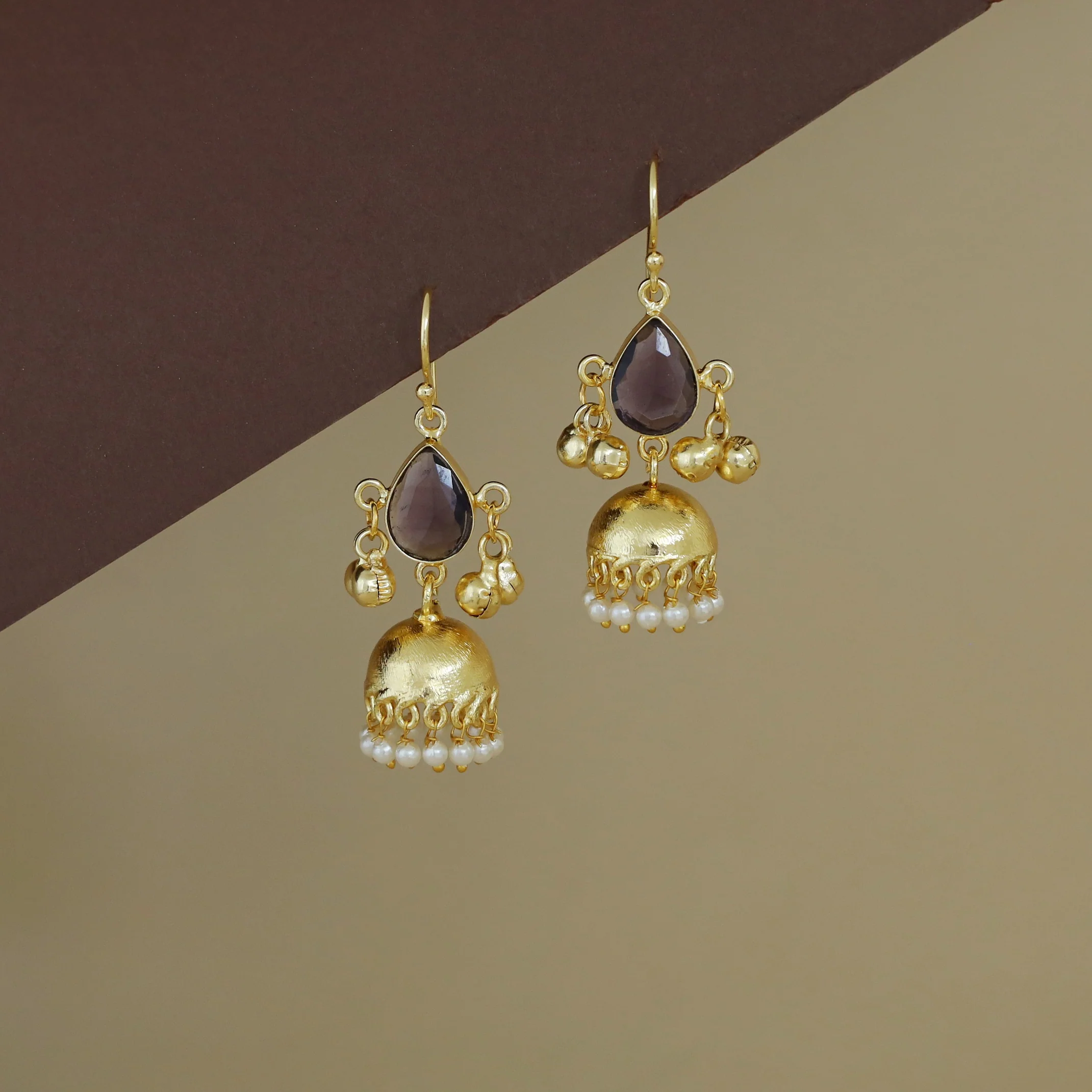 Tenley Golden Jhumka Pearl Ghungroo Glossy Drop - Image 5
