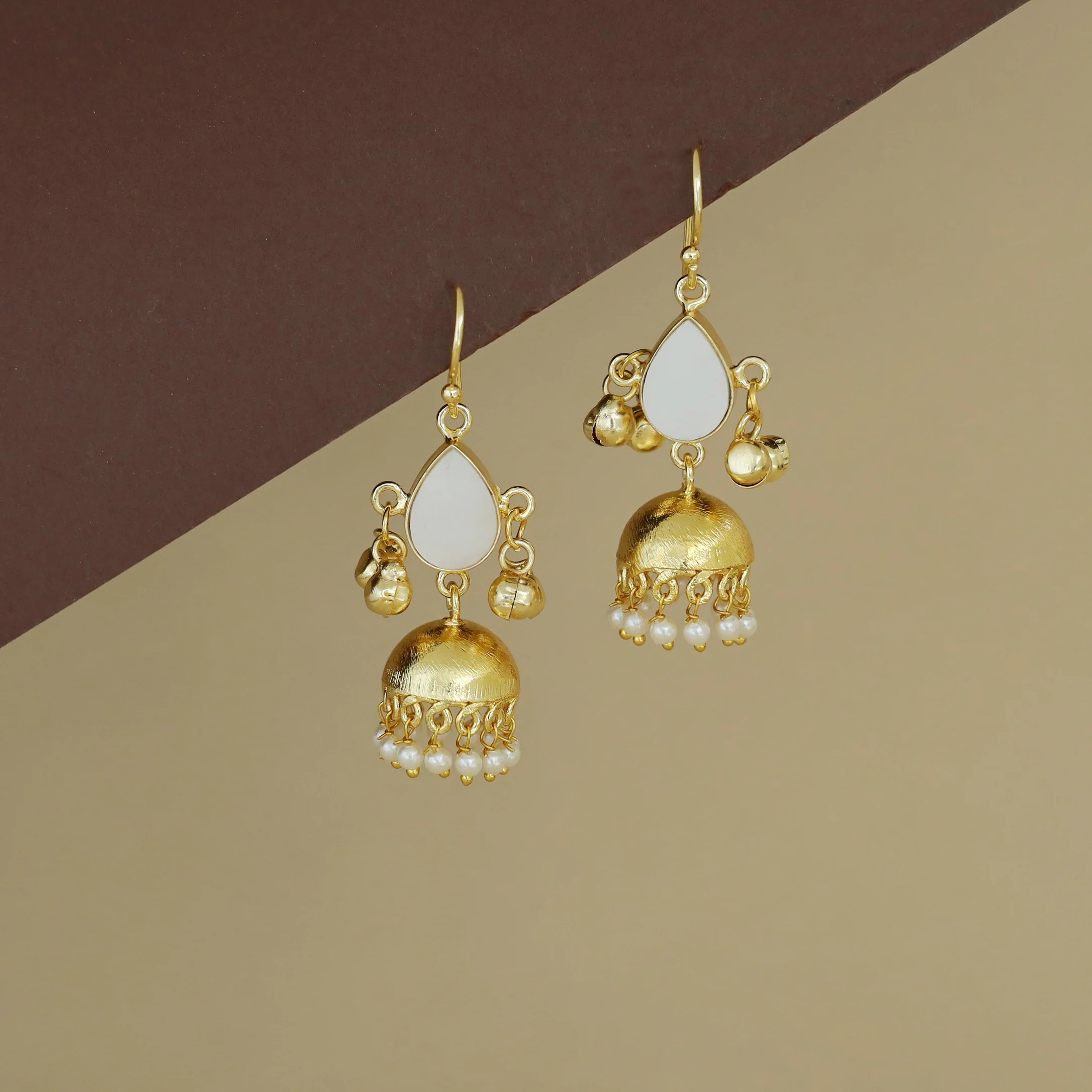 Tenley Golden Jhumka Pearl Ghungroo Glossy Drop - Image 6