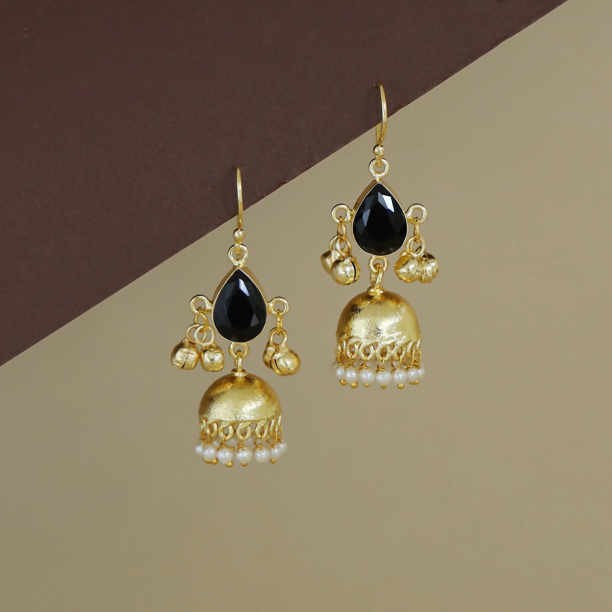 Tenley Golden Jhumka Pearl Ghungroo Glossy Drop - Image 7